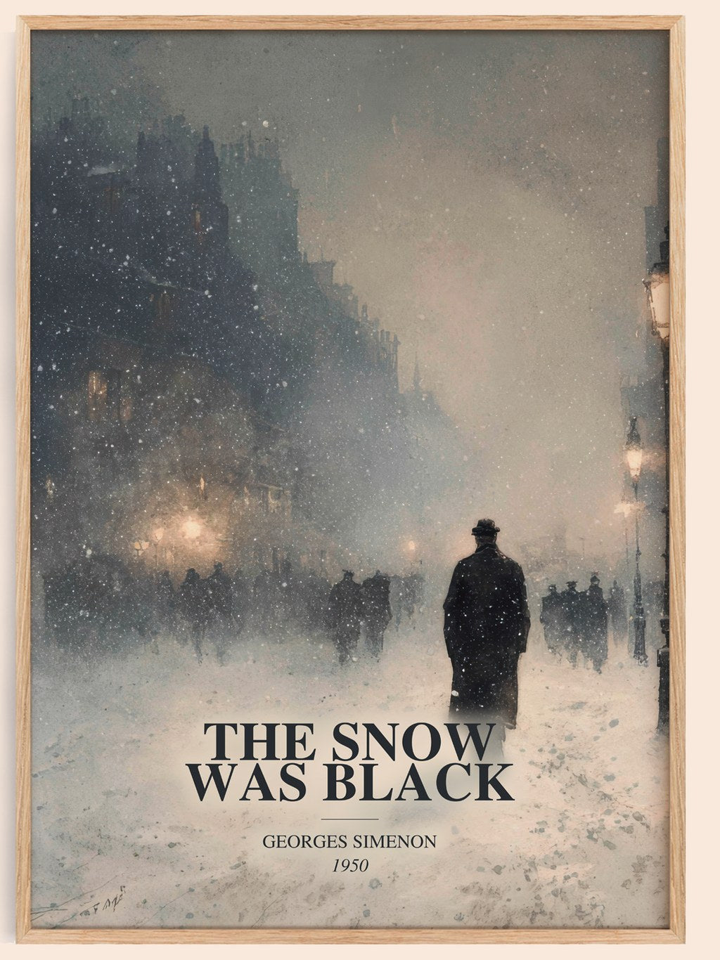 The Snow Was Black watercolour book poster by Georges Simenon – framed literary art print
