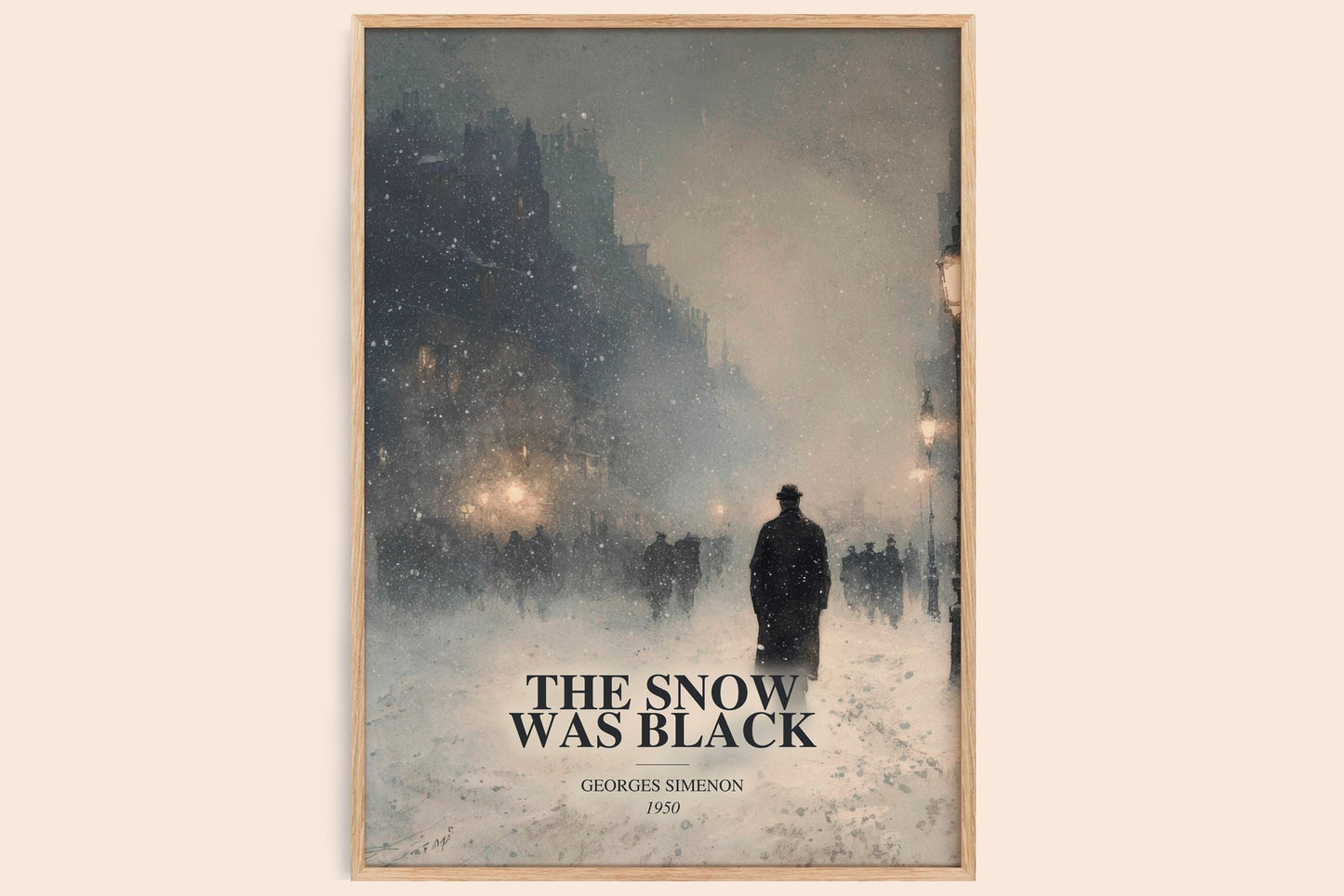 The Snow Was Black watercolour book poster by Georges Simenon – framed literary art print