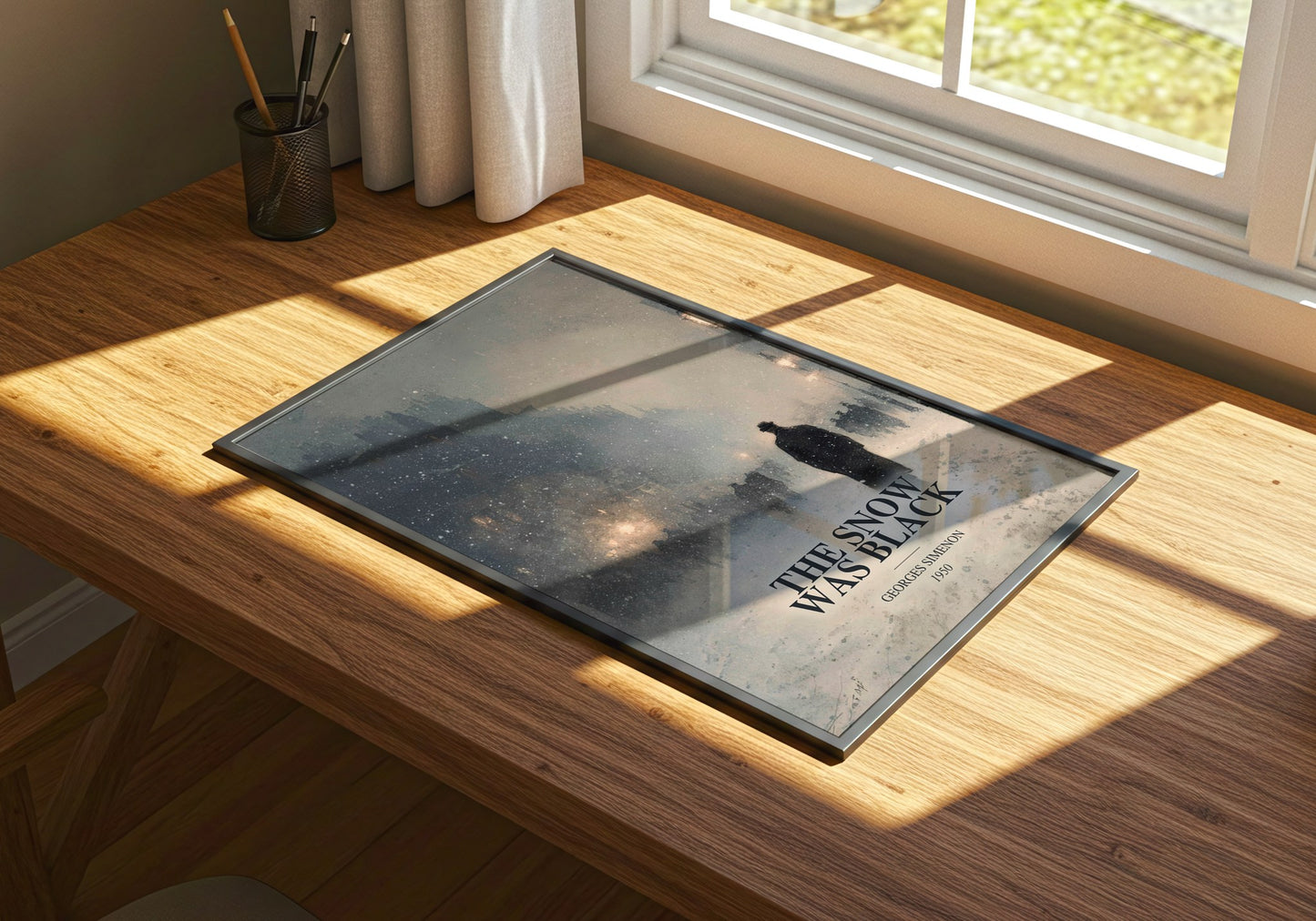 The Snow Was Black watercolour book poster framed on wall – crime wall art