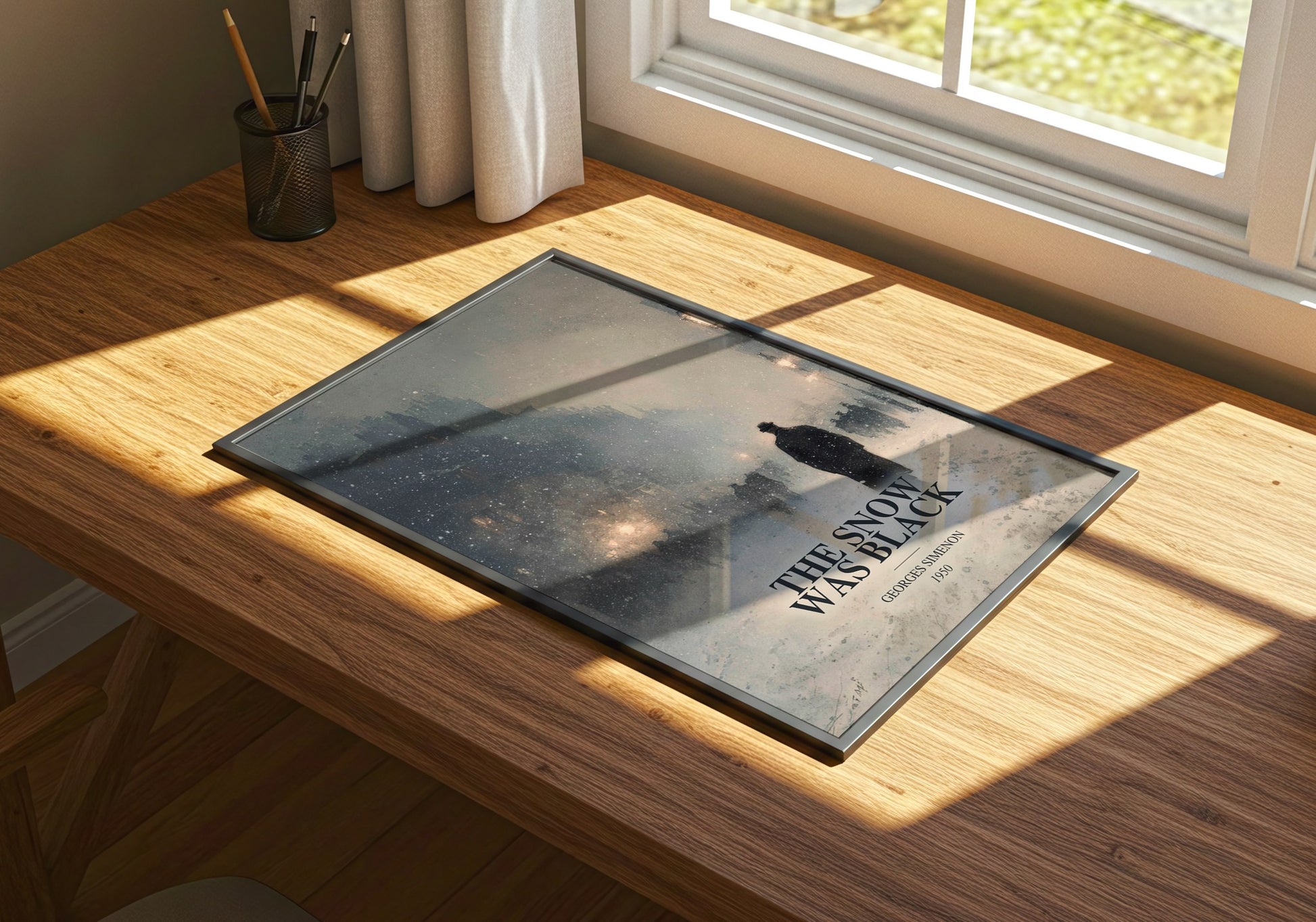 The Snow Was Black watercolour book poster framed on wall – crime wall art