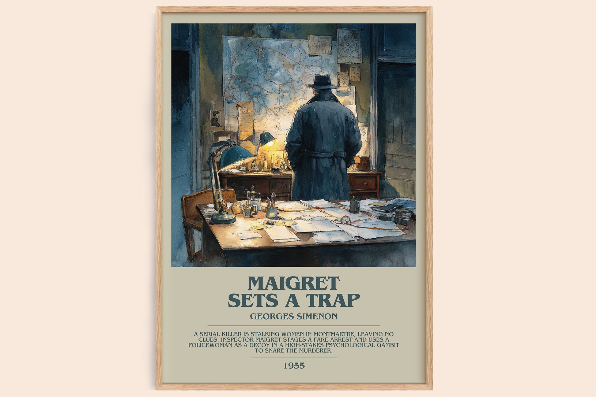 Maigret Sets a Trap bookish book poster by Georges Simenon – framed literary art print