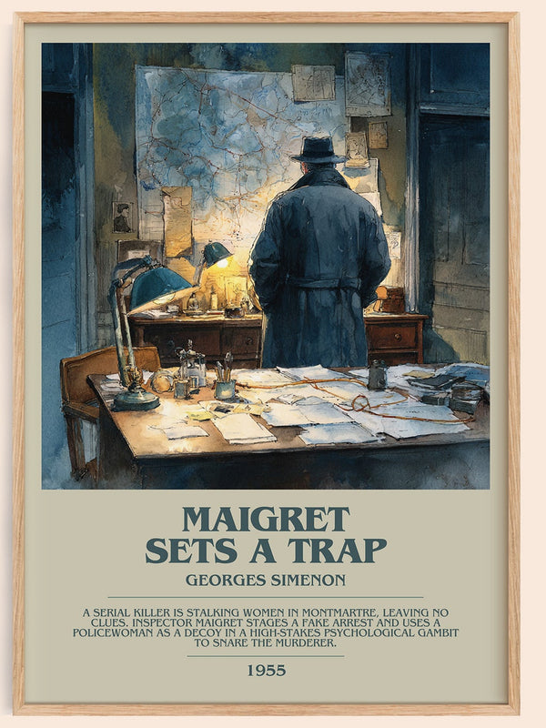 Maigret Sets a Trap bookish book poster by Georges Simenon – framed literary art print