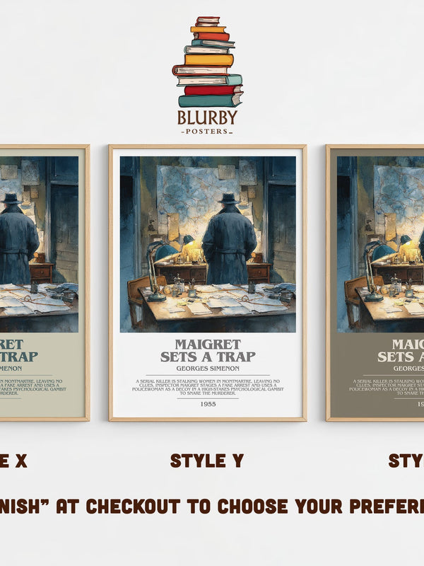 Maigret Sets a Trap bookish print in frame leaning in hallway – crime wall art