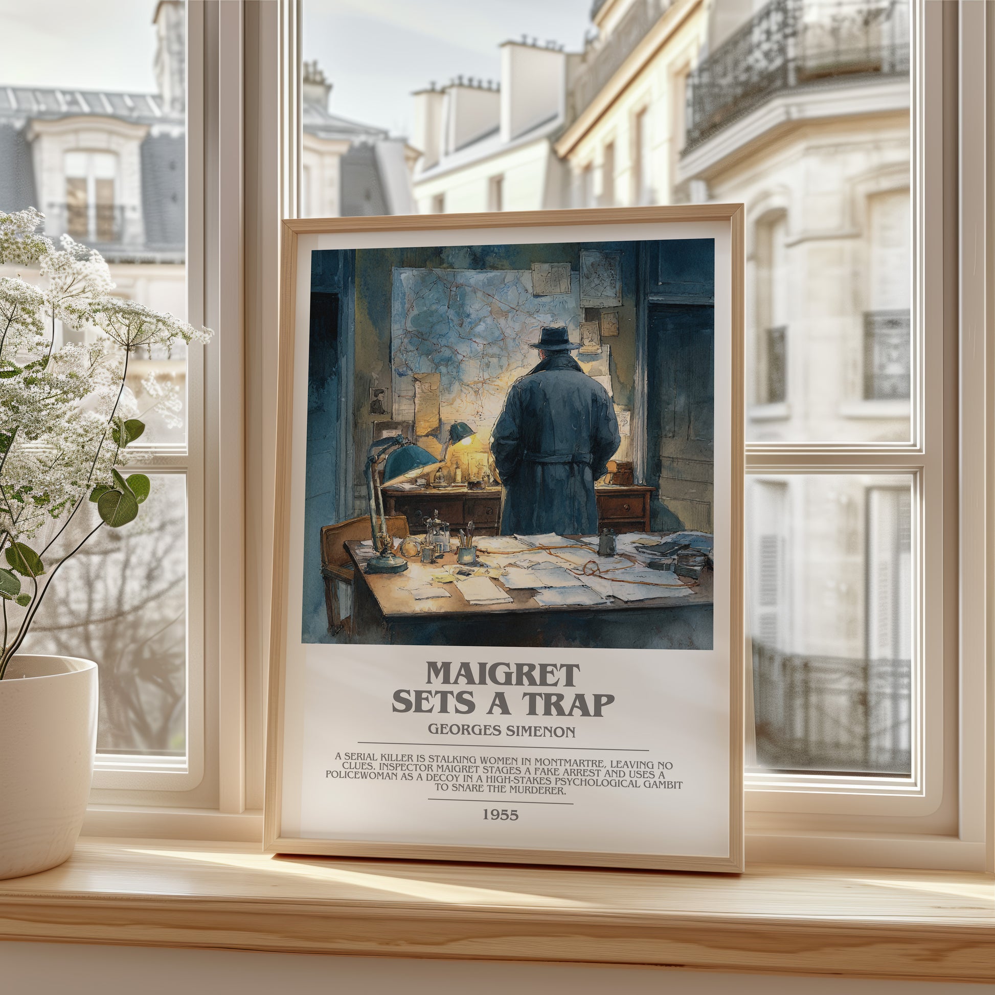 Maigret Sets a Trap bookish poster colour and style options – Georges Simenon book art
