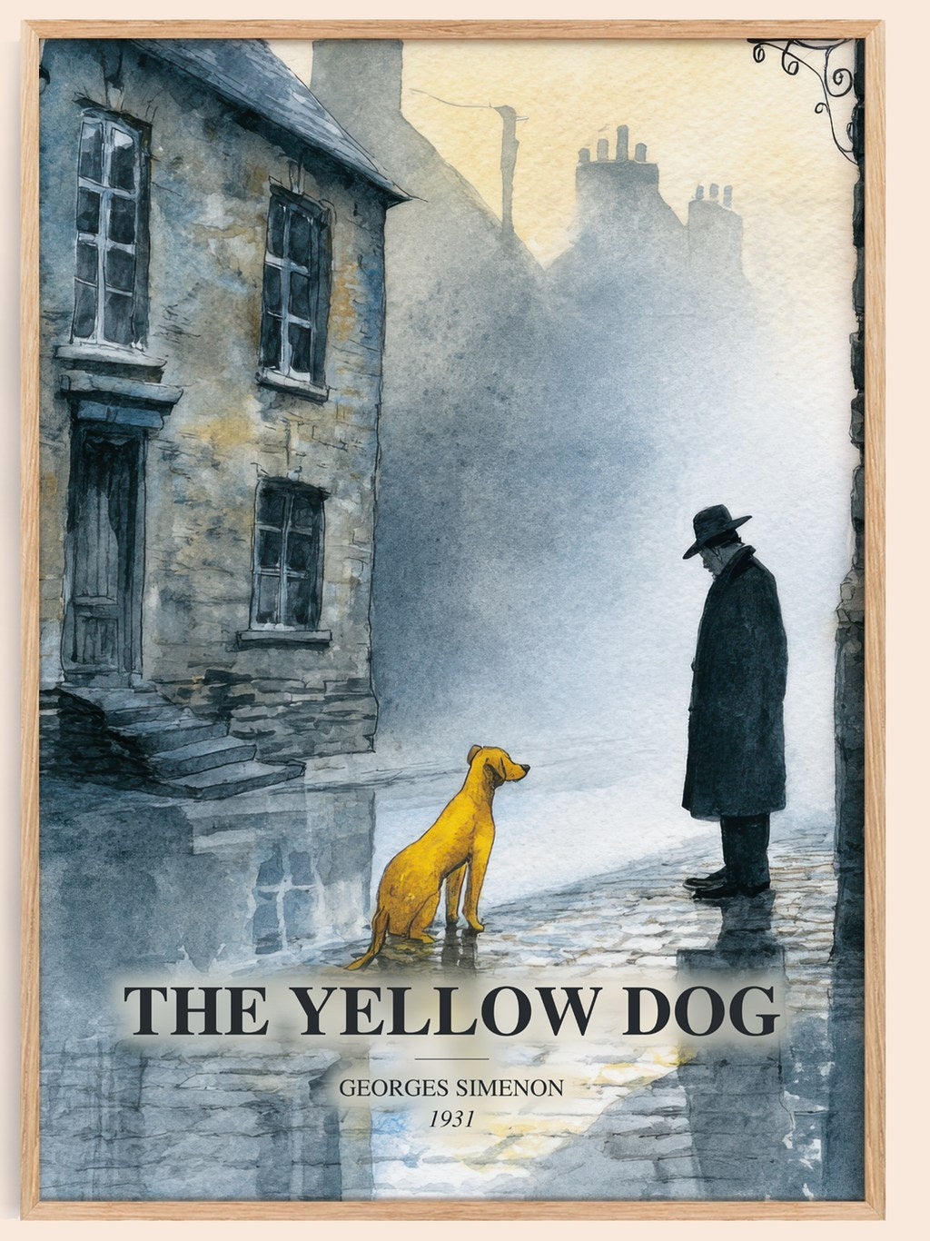 The Yellow Dog watercolour book poster by Georges Simenon – framed literary art print