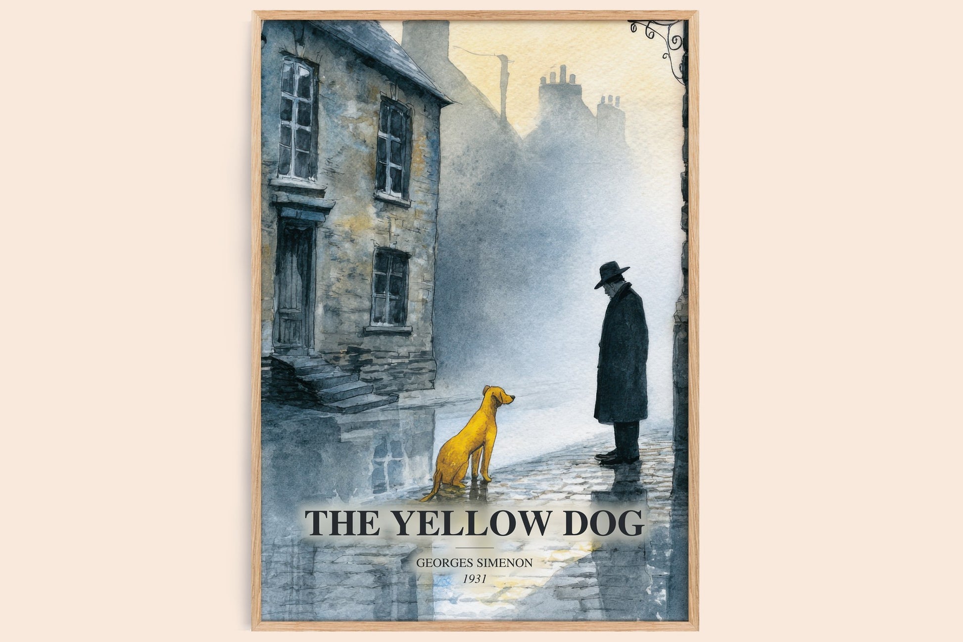 The Yellow Dog watercolour book poster by Georges Simenon – framed literary art print