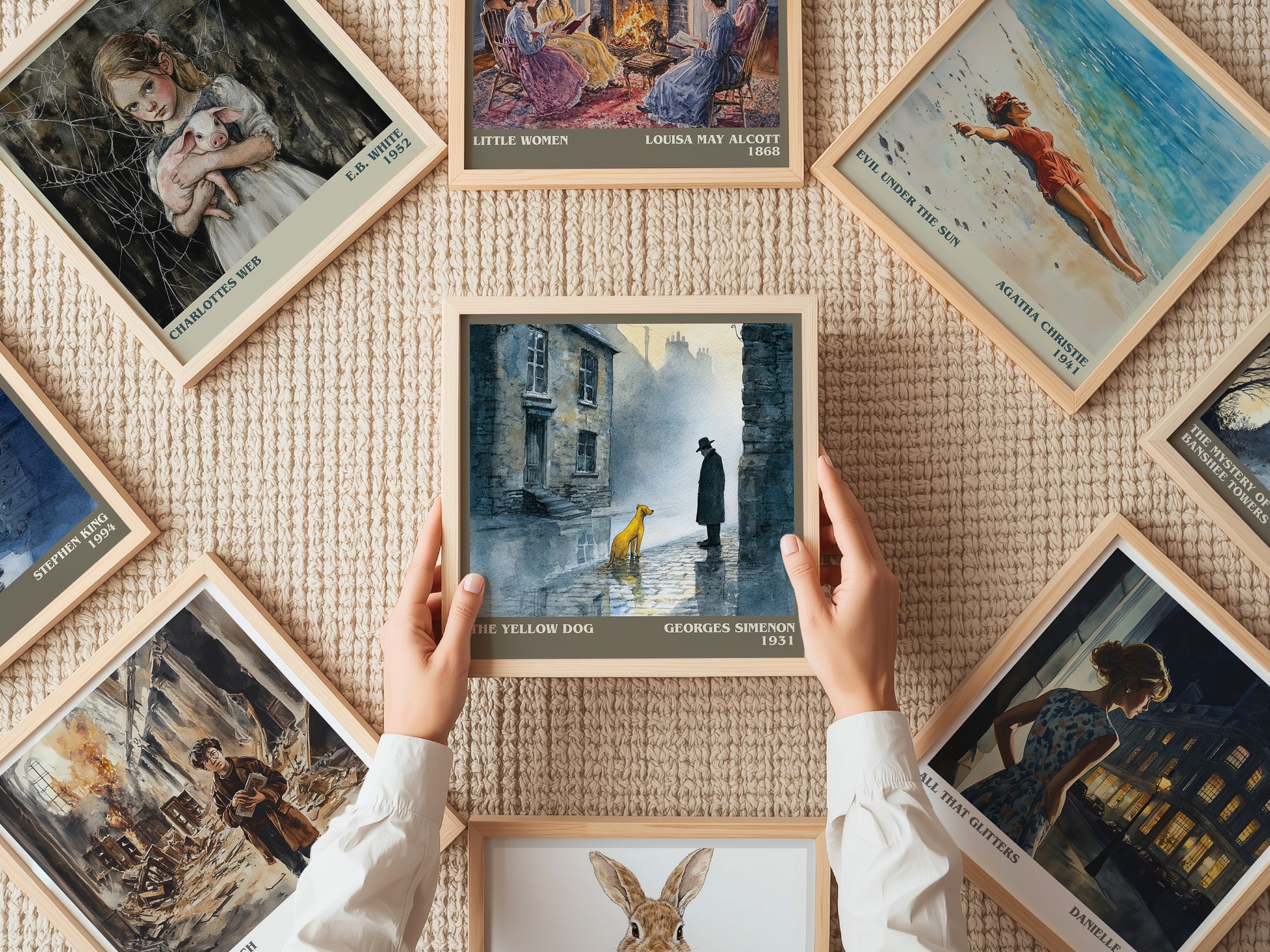 The Yellow Dog literary print on bookshelf – Georges Simenon fan gift