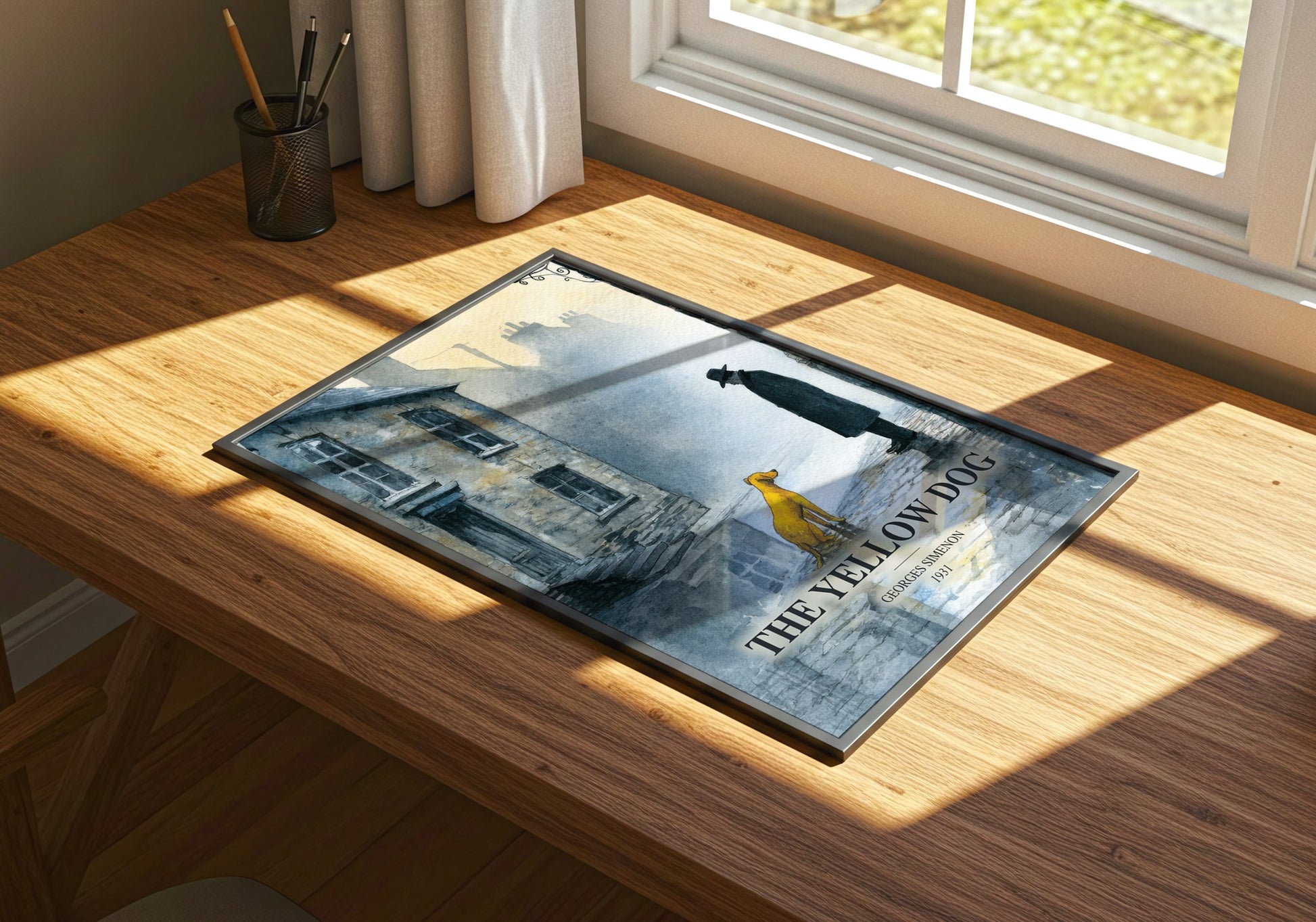 The Yellow Dog watercolour book poster framed on wall – mystery wall art