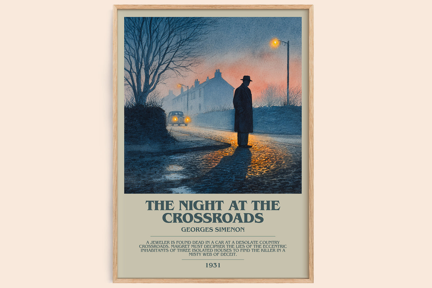 The Night At The Crossroads bookish book poster by Georges Simenon – framed literary art print