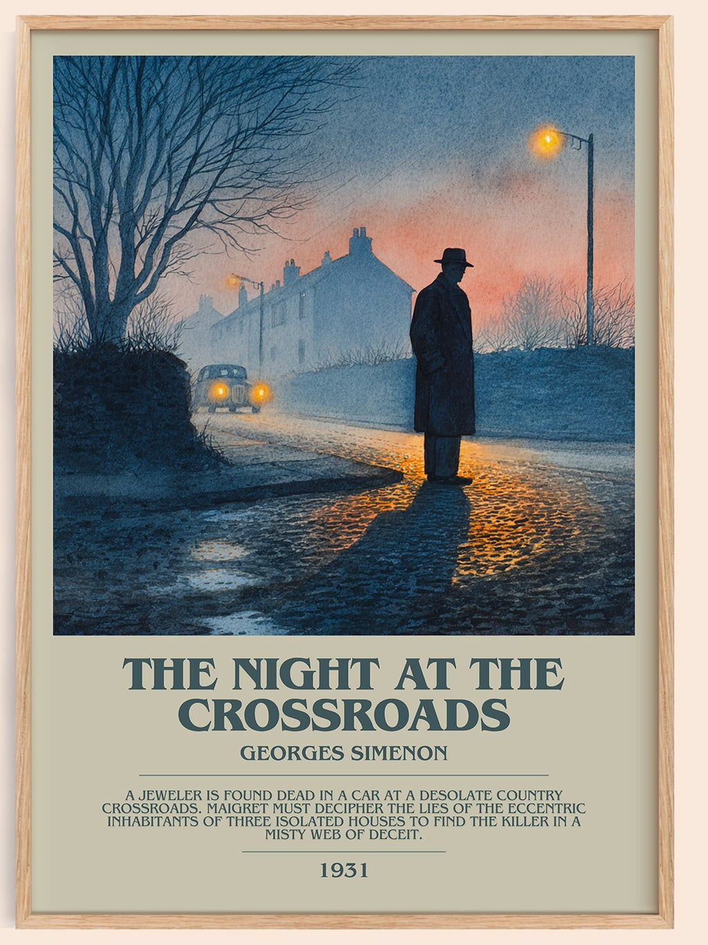 The Night At The Crossroads bookish book poster by Georges Simenon – framed literary art print