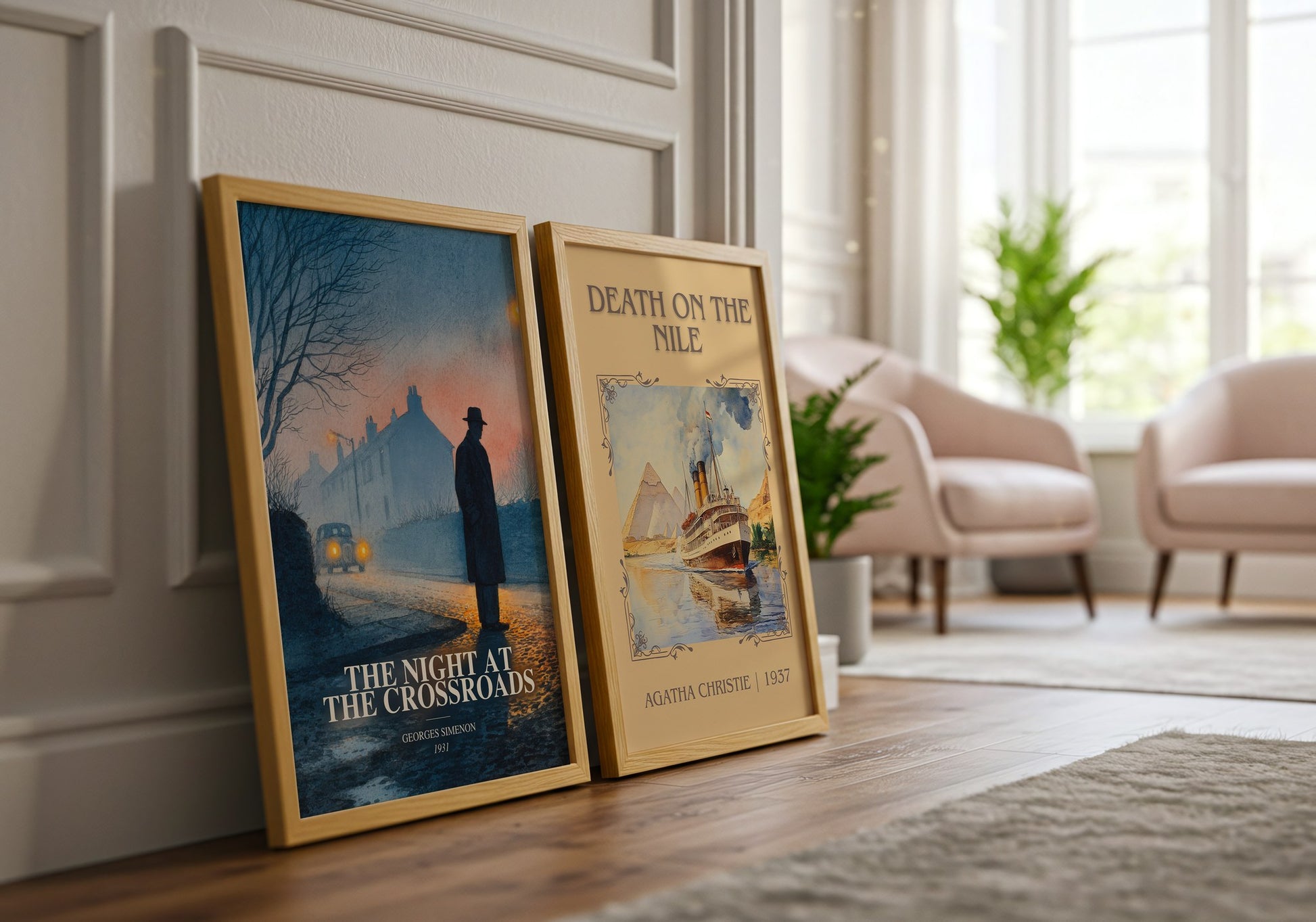 The Night At The Crossroads watercolour print framed by window – literary home decor