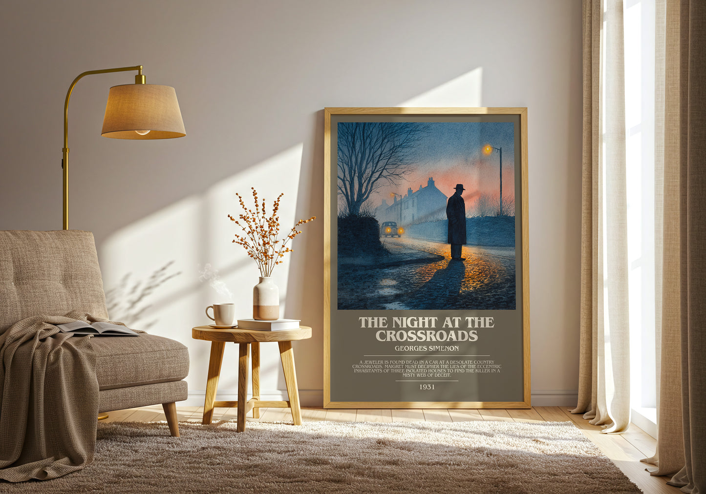 The Night At The Crossroads bookish print framed by window – literary home decor