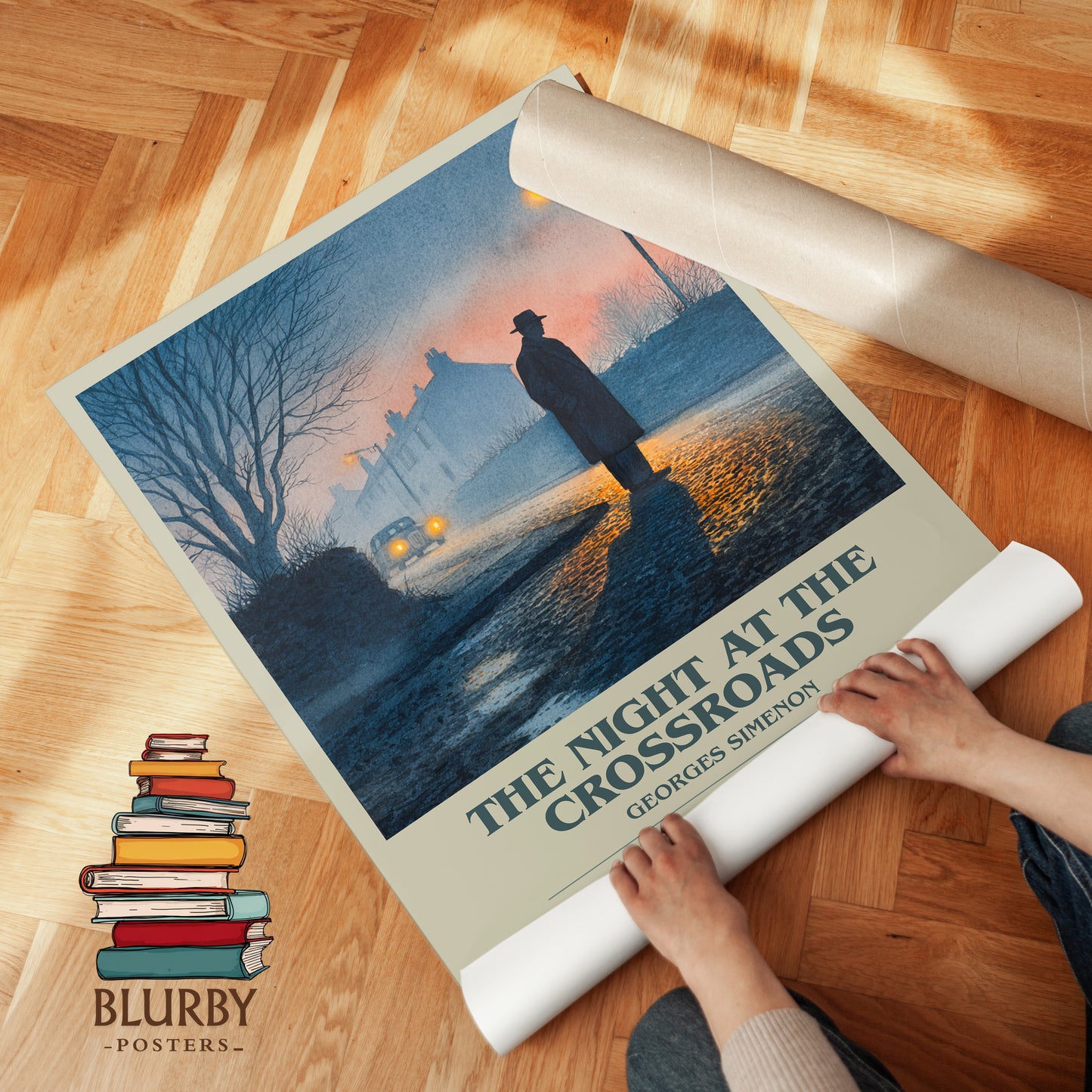 The Night At The Crossroads bookish print on bookshelf – Georges Simenon fan gift