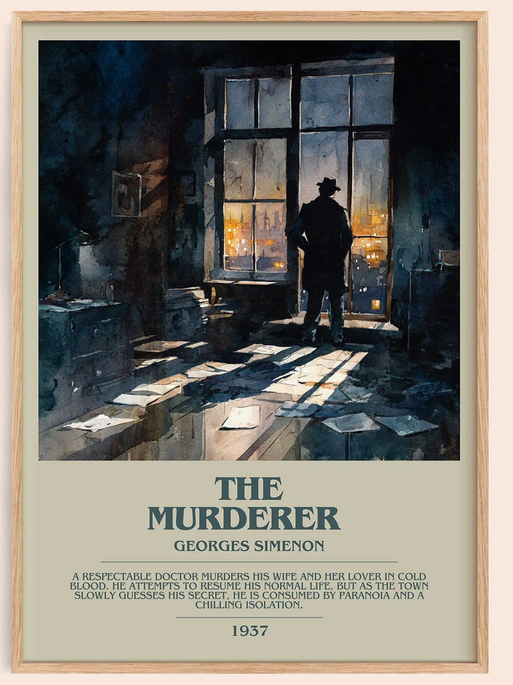 The Murderer bookish book poster by Georges Simenon – framed literary art print