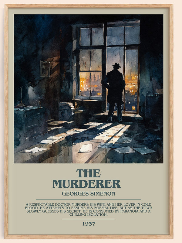 The Murderer bookish book poster by Georges Simenon – framed literary art print