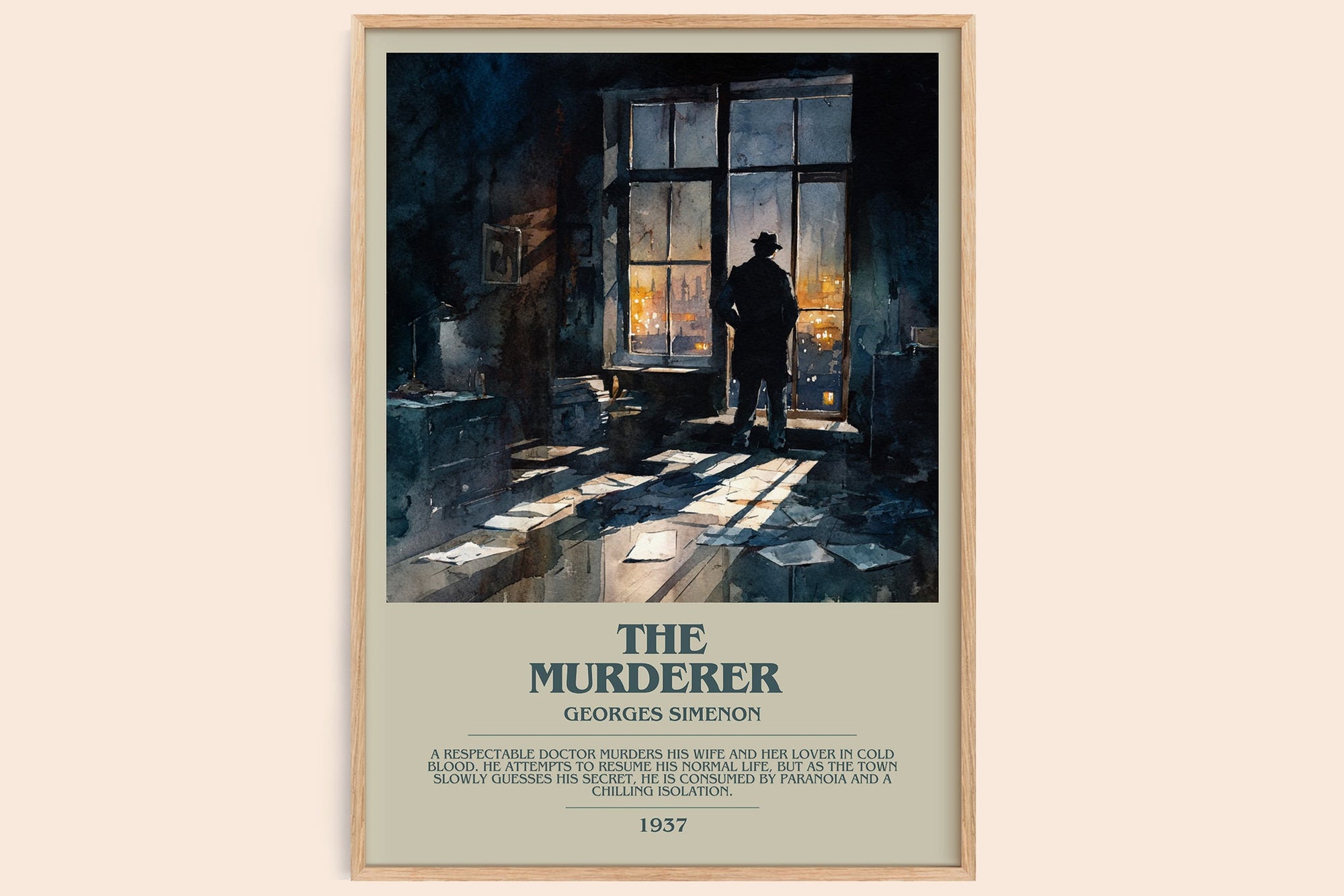 The Murderer bookish book poster by Georges Simenon – framed literary art print