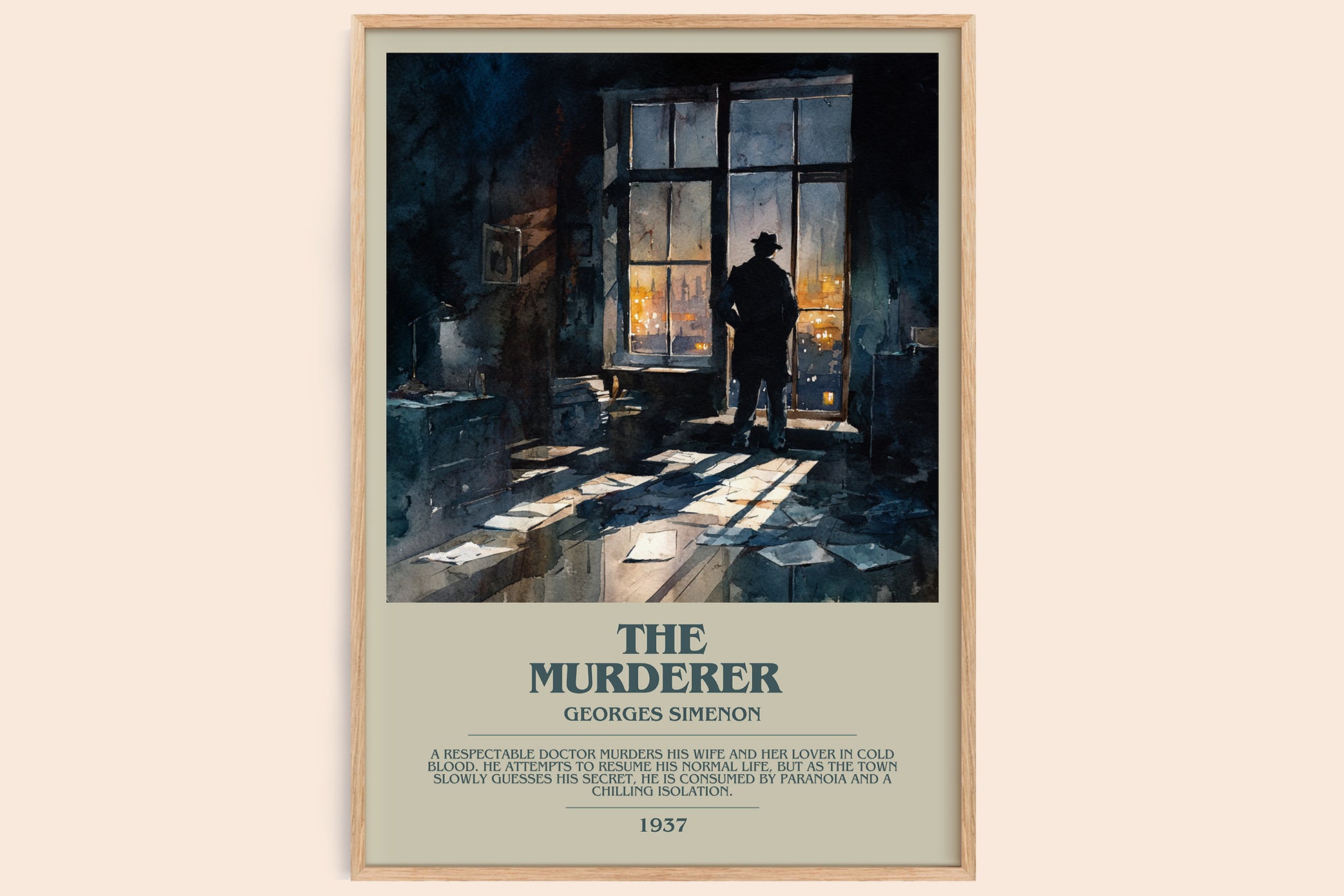 The Murderer bookish book poster by Georges Simenon – framed literary art print