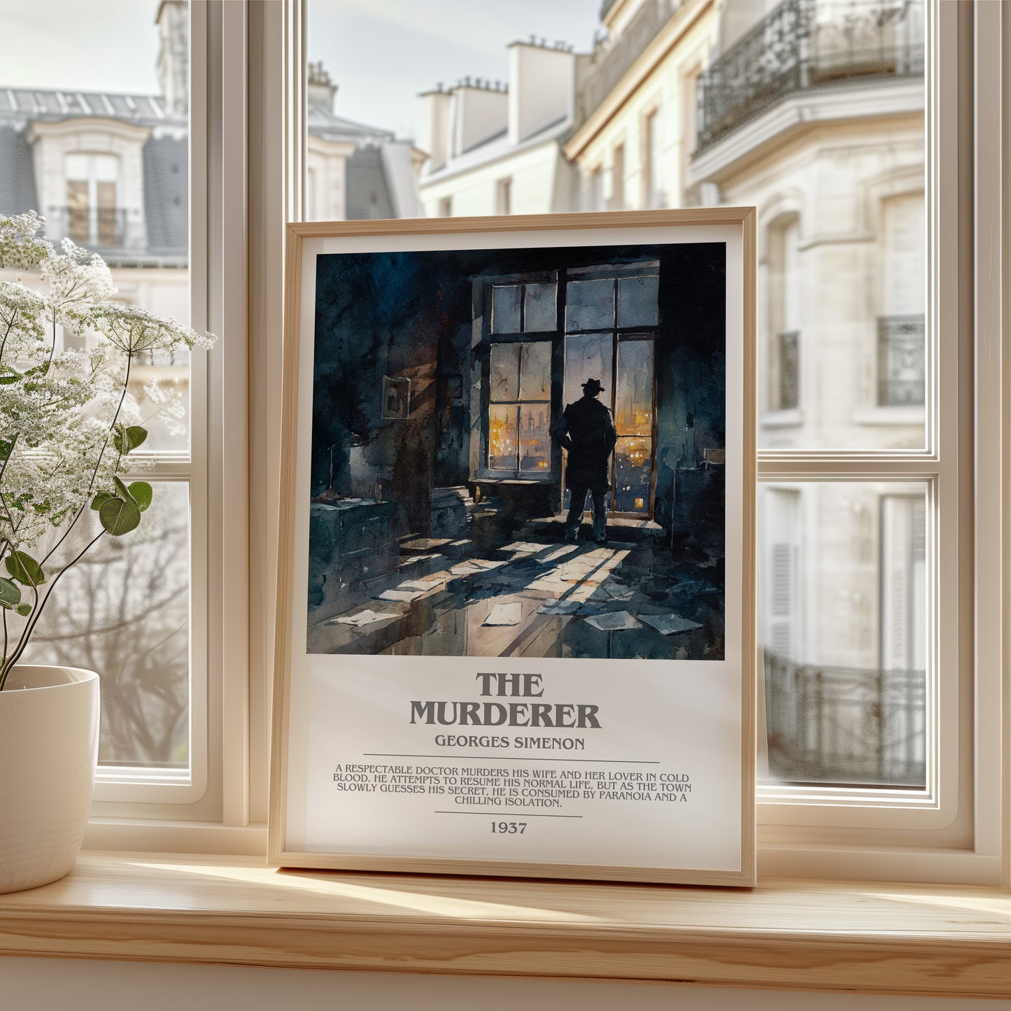 The Murderer bookish poster colour and style options – Georges Simenon book art