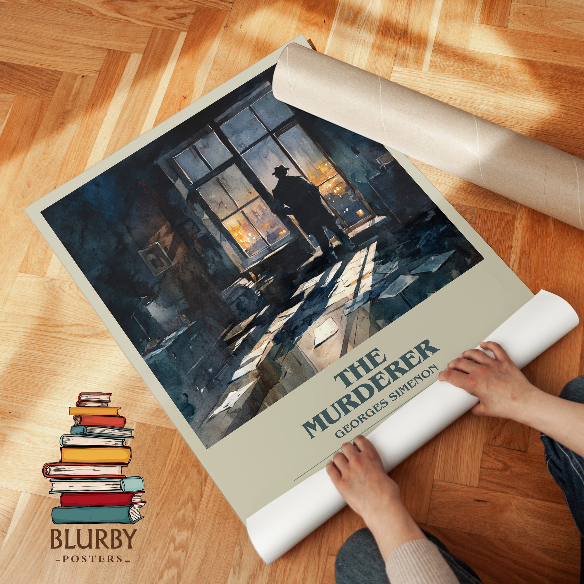 The Murderer bookish print on bookshelf – Georges Simenon fan gift