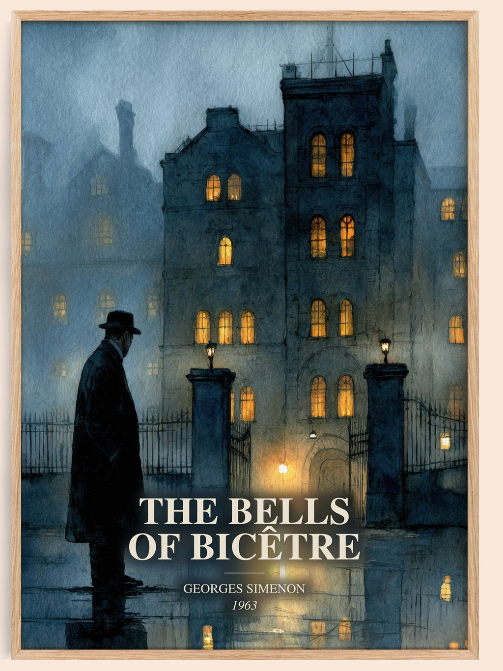 The Bells Of Bicêtre watercolour book poster by Georges Simenon – framed literary art print