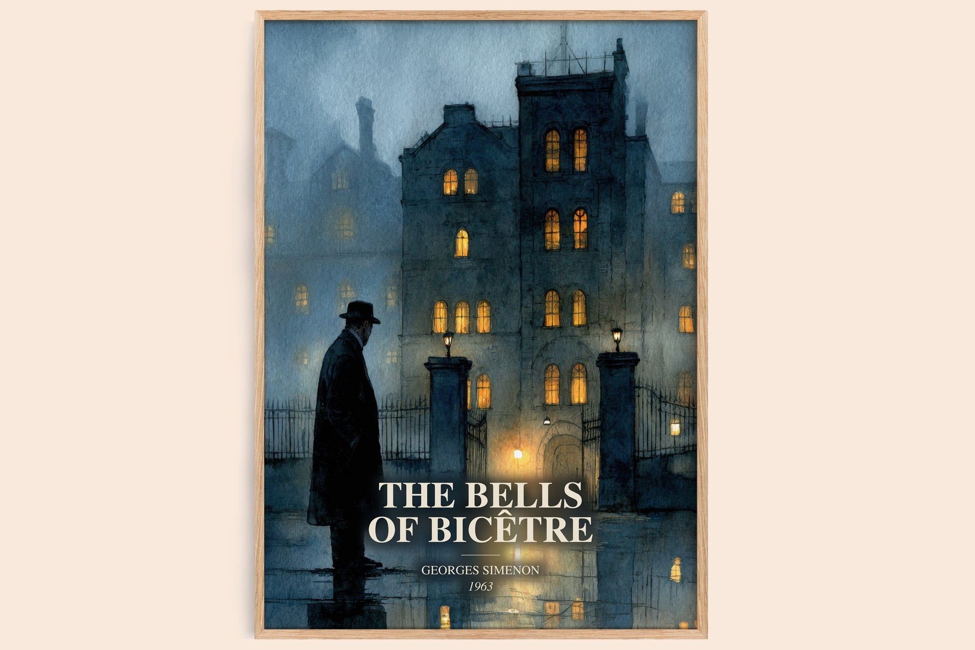 The Bells Of Bicêtre watercolour book poster by Georges Simenon – framed literary art print