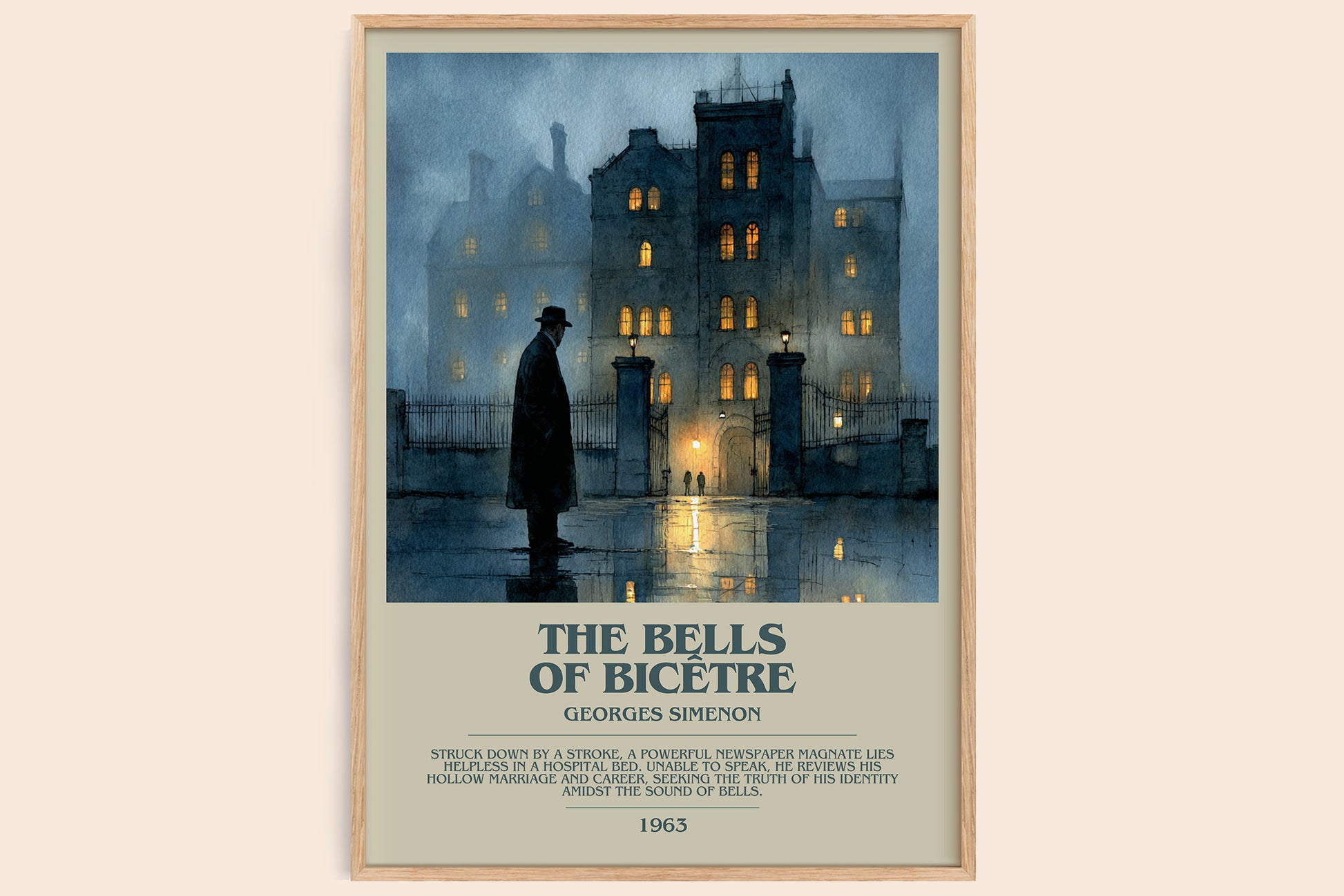 The Bells of Bicêtre bookish book poster by Georges Simenon – framed literary art print