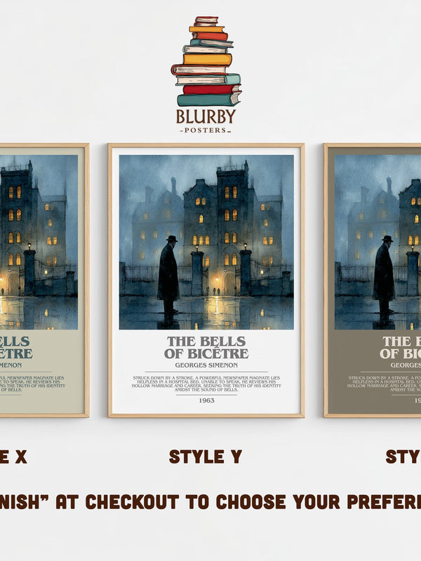 The Bells of Bicêtre bookish print in frame leaning in hallway – crime wall art