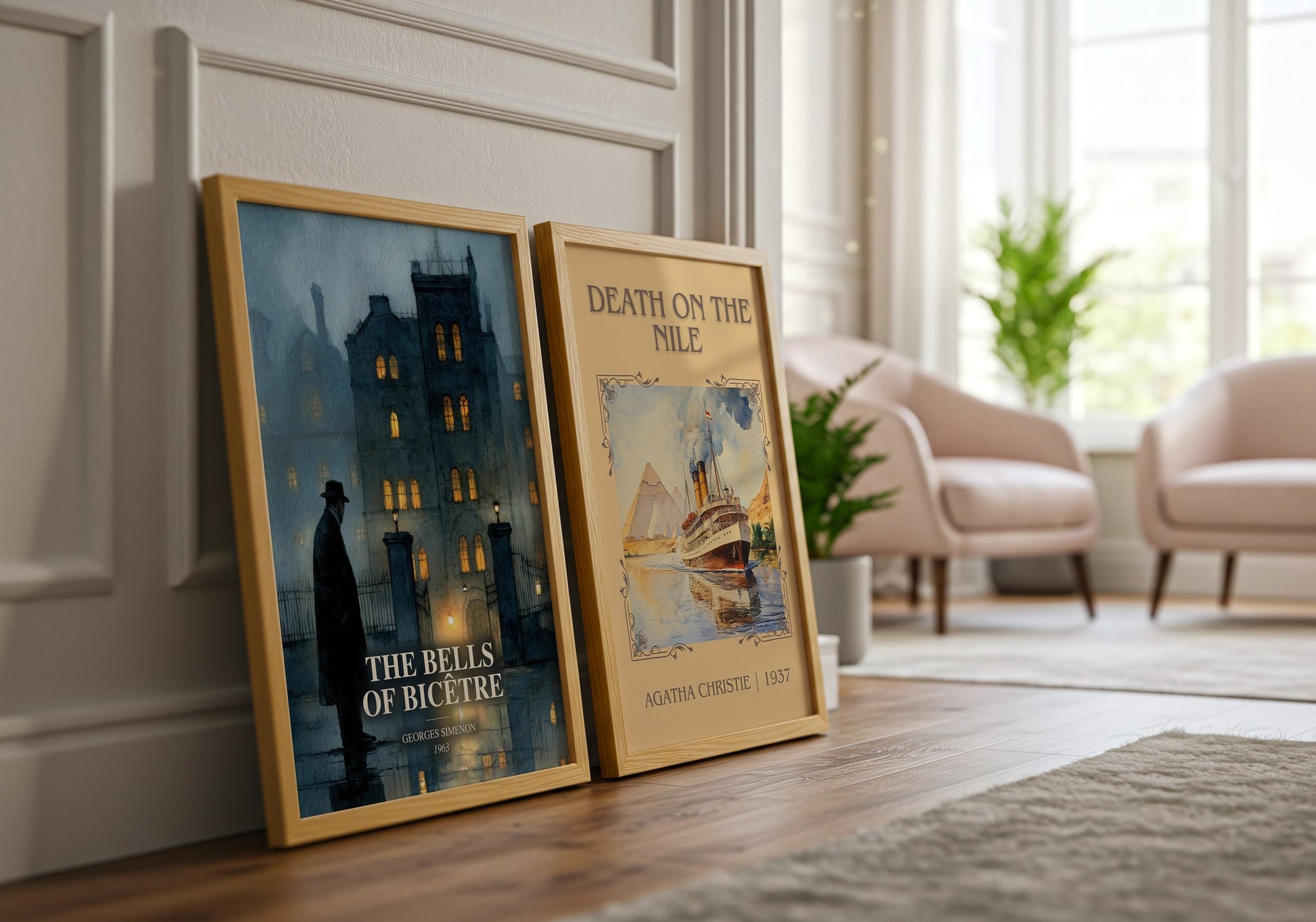 The Bells Of Bicêtre watercolour print framed by window – literary home decor