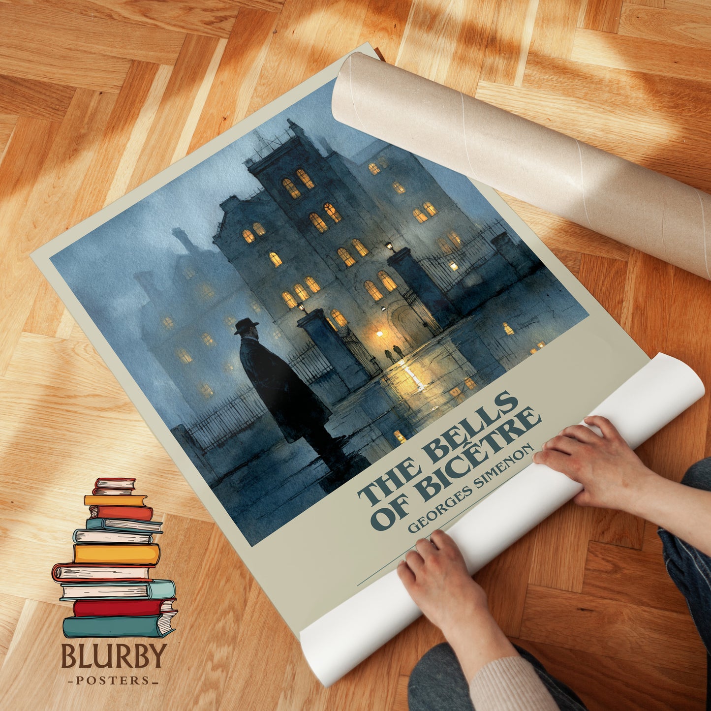 The Bells of Bicêtre bookish print on bookshelf – Georges Simenon fan gift
