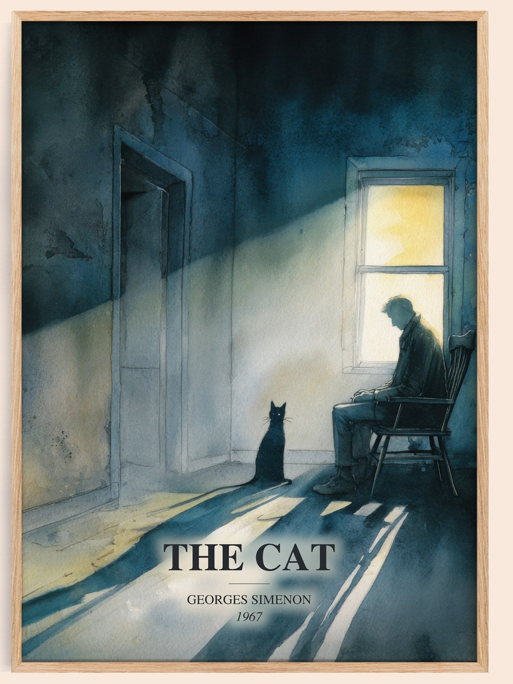 The Cat watercolour book poster by Georges Simenon – framed literary art print