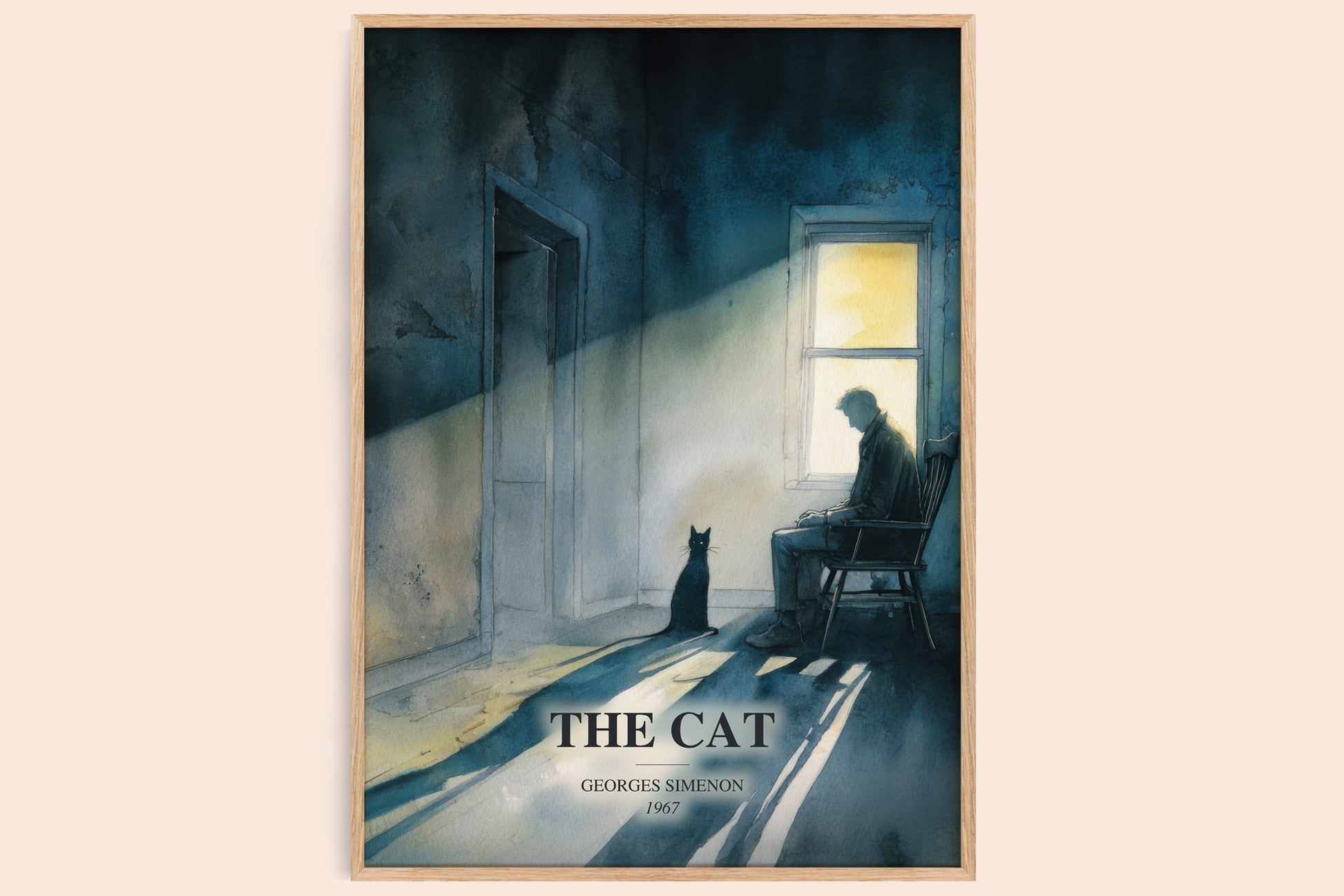 The Cat watercolour book poster by Georges Simenon – framed literary art print