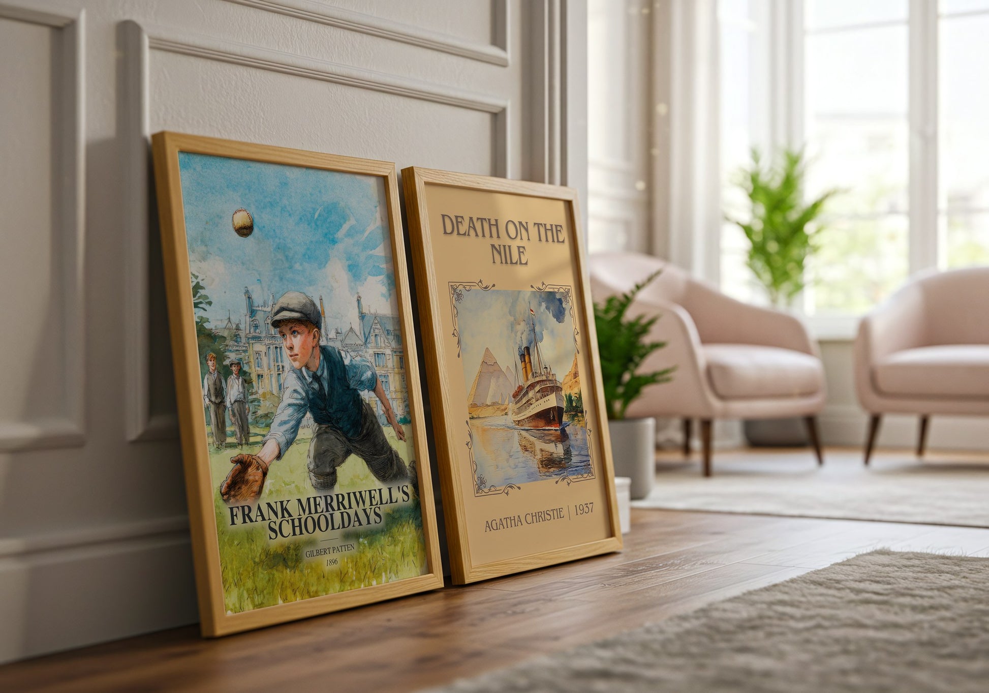 Frank Merriwell'S Schooldays watercolour print framed by window – literary home decor