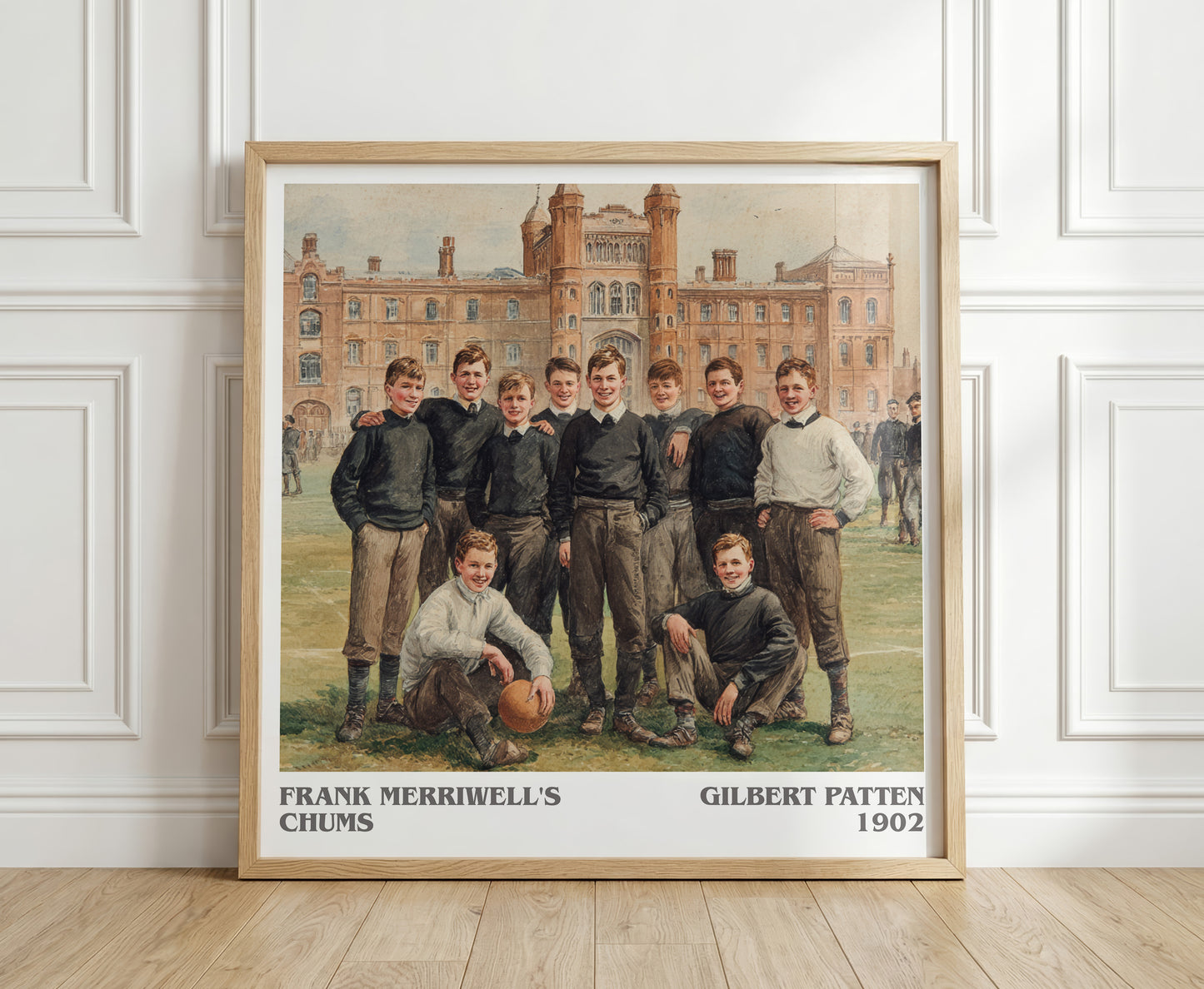 Frank Merriwell's Chums literary print in frame leaning in hallway – adventure wall art