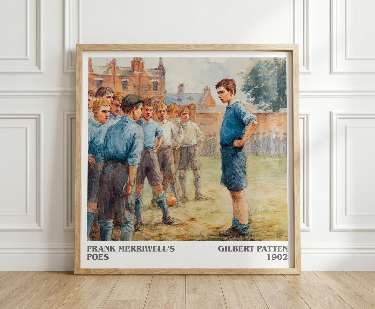 Frank Merriwell's Foes literary print in frame leaning in hallway – adventure wall art