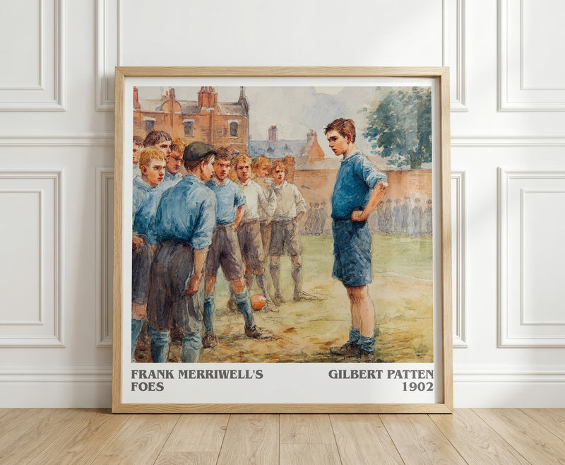 Frank Merriwell's Foes literary print in frame leaning in hallway – adventure wall art