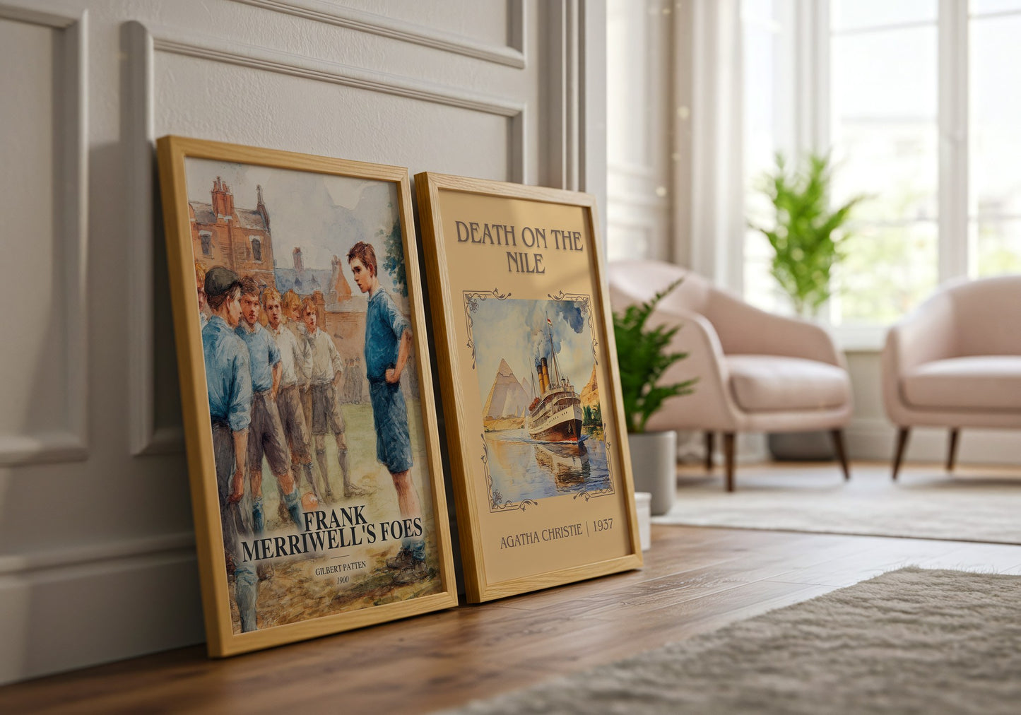 Frank Merriwell'S Foes watercolour print framed by window – literary home decor