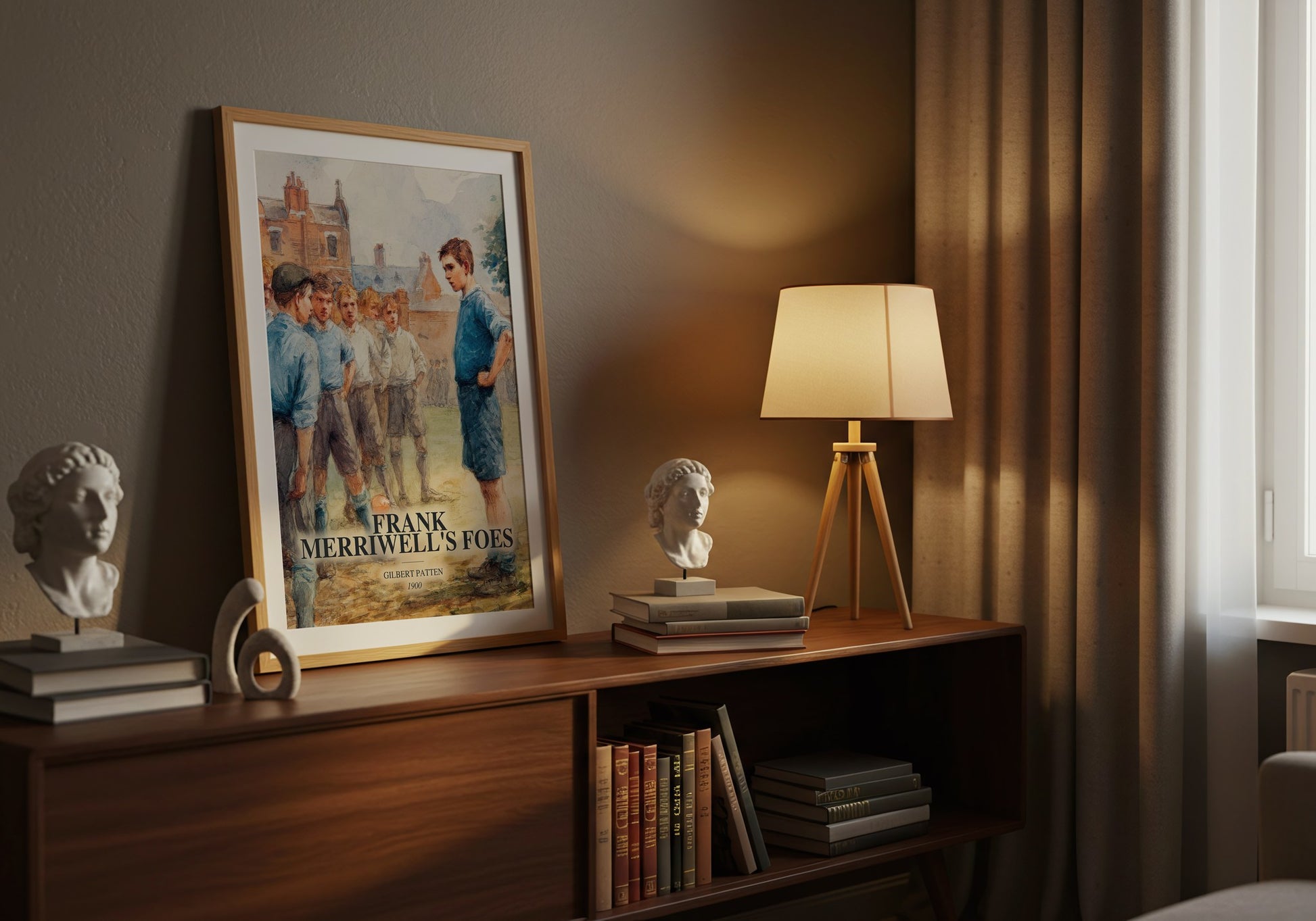 Frank Merriwell'S Foes watercolour print on bookshelf – Gilbert Patten fan gift