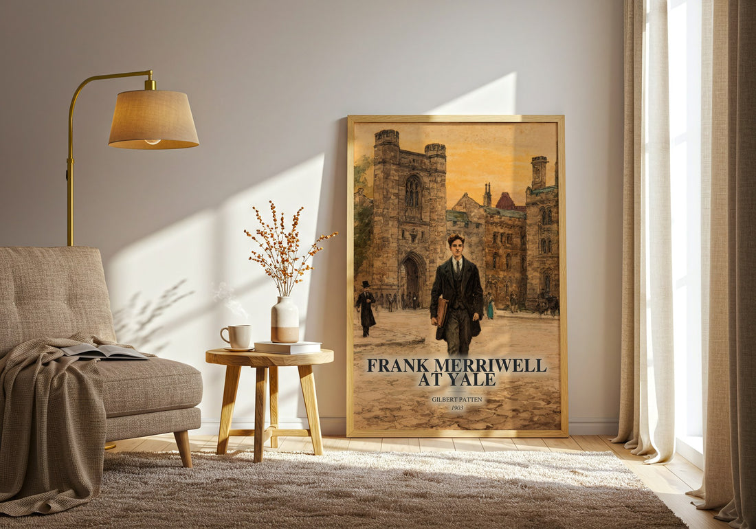 Frank Merriwell At Yale watercolour print in frame leaning in hallway – childrens wall art (mockup)