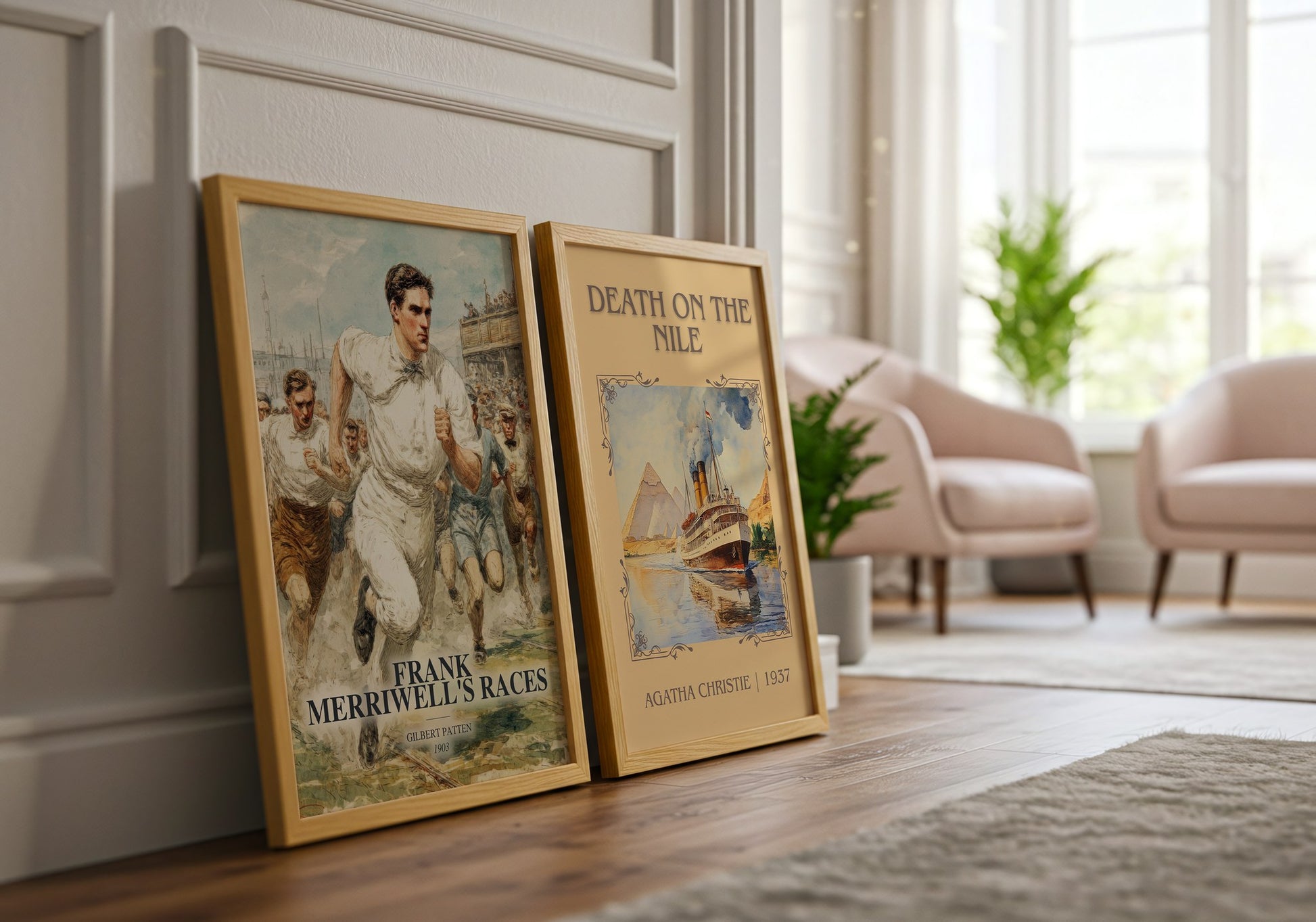 Frank Merriwell'S Races watercolour print framed by window – literary home decor
