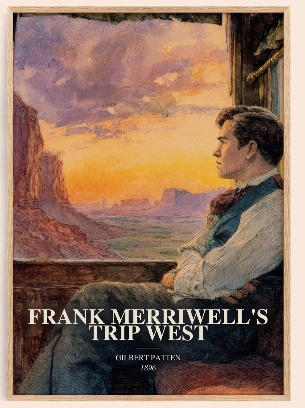 Frank Merriwell'S Trip West watercolour book poster by Gilbert Patten – framed literary art print