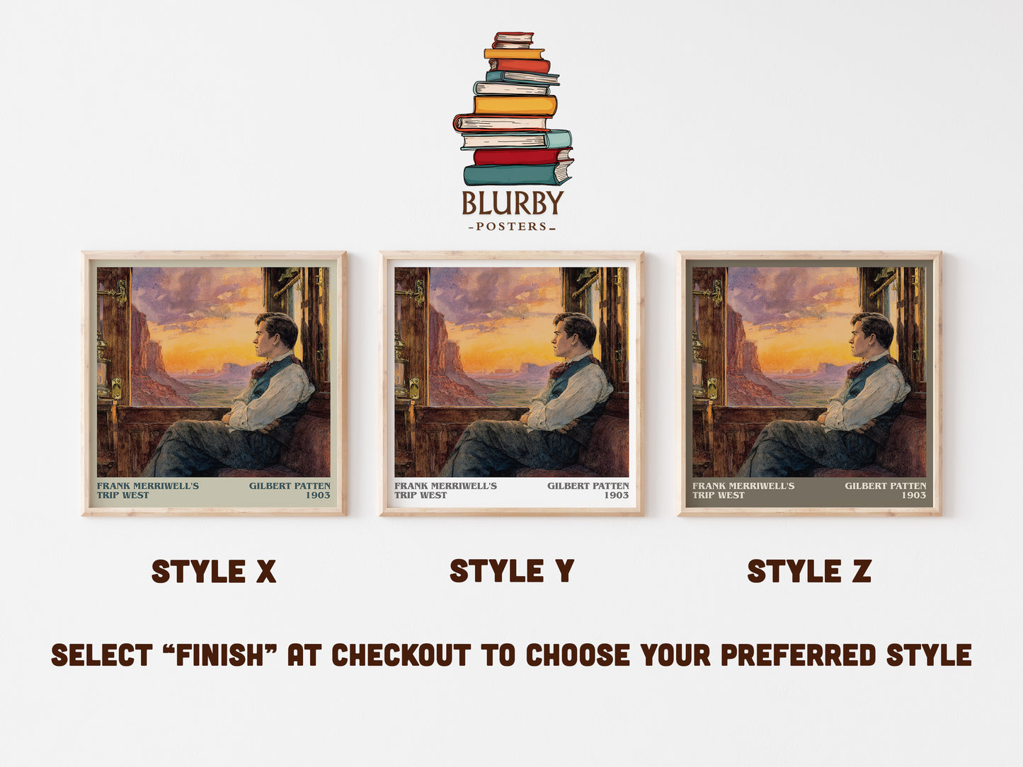 Frank Merriwell's Trip West literary art print colour and style options – Gilbert Patten book art
