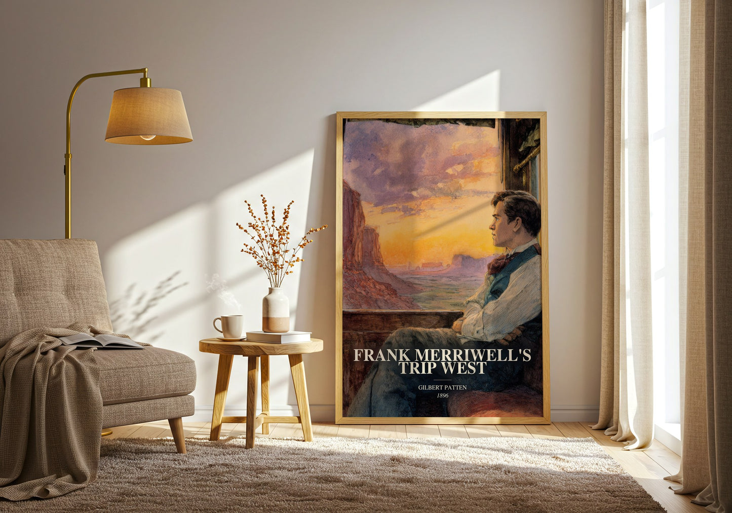 Frank Merriwell'S Trip West watercolour print in frame leaning in hallway – adventure wall art