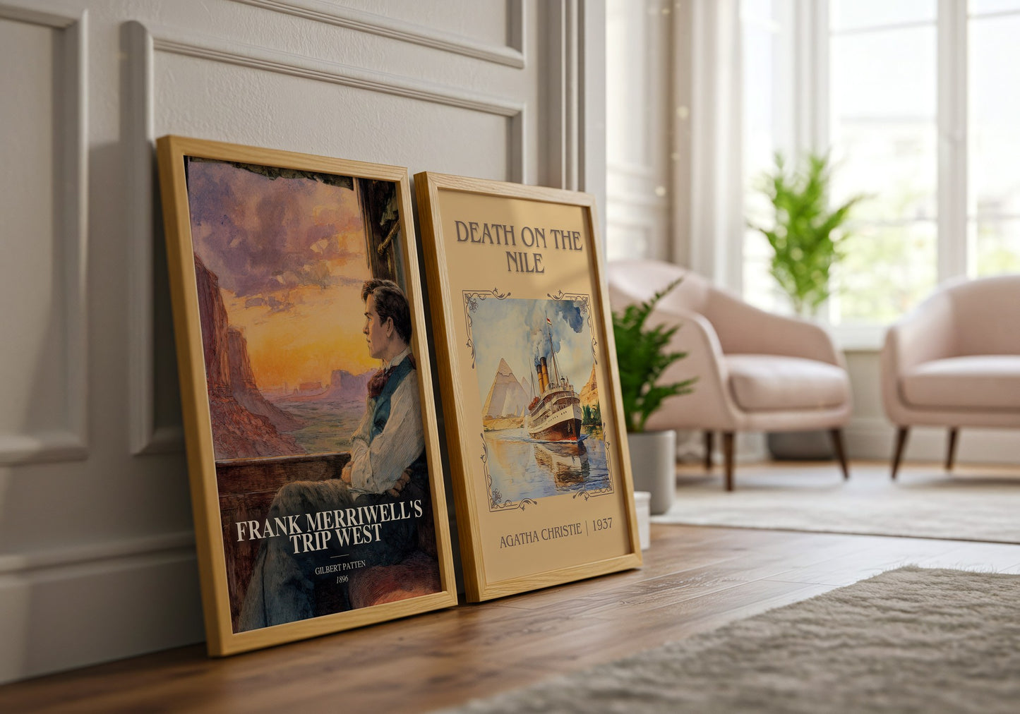 Frank Merriwell'S Trip West watercolour print framed by window – literary home decor