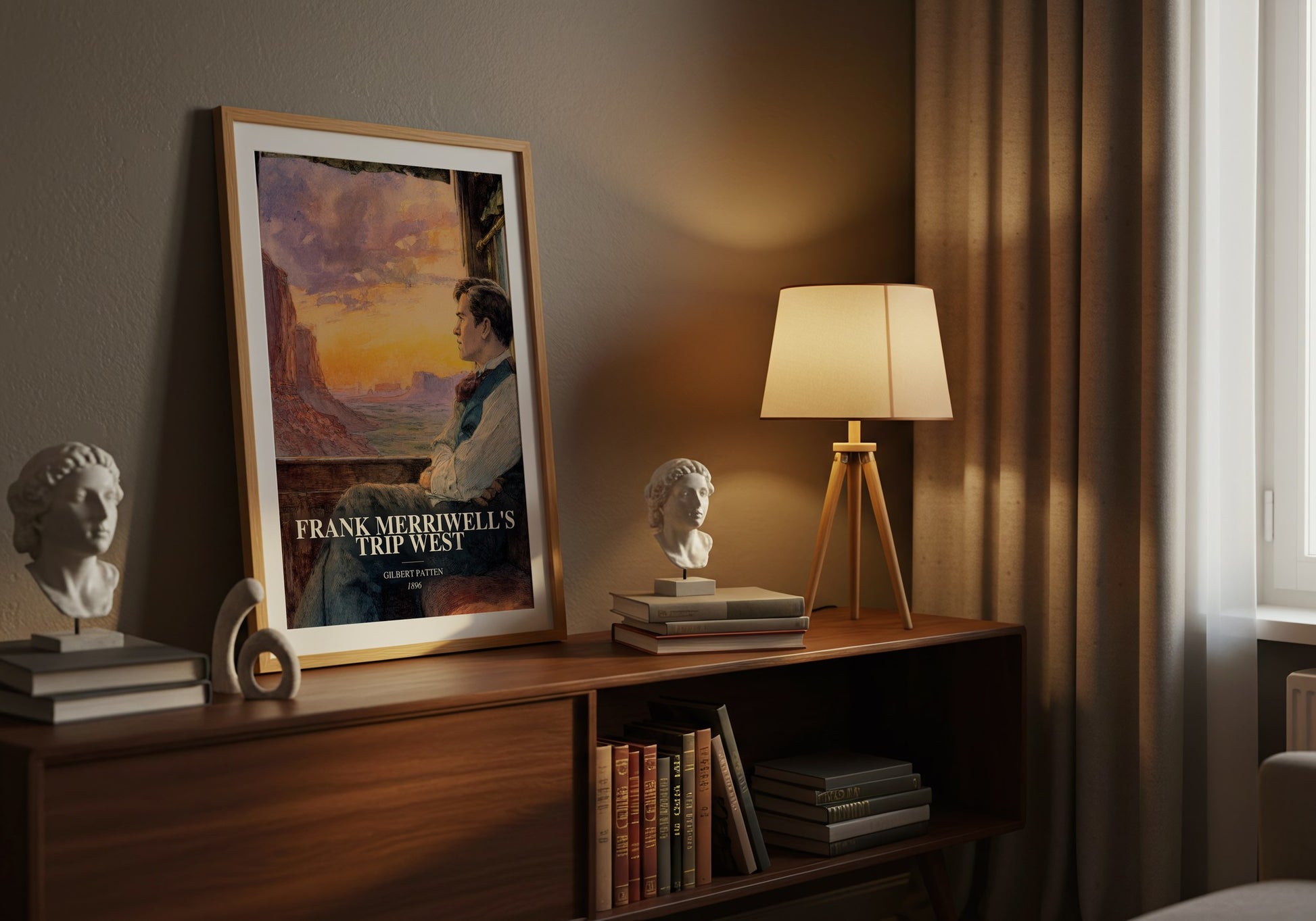 Frank Merriwell'S Trip West watercolour print on bookshelf – Gilbert Patten fan gift