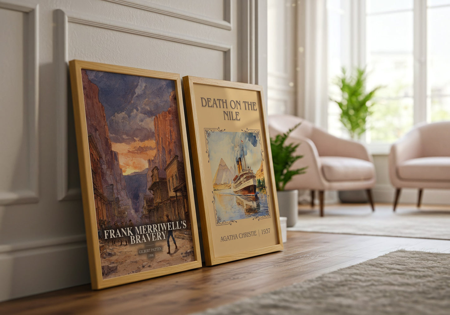 Frank Merriwell'S Bravery watercolour print framed by window – literary home decor
