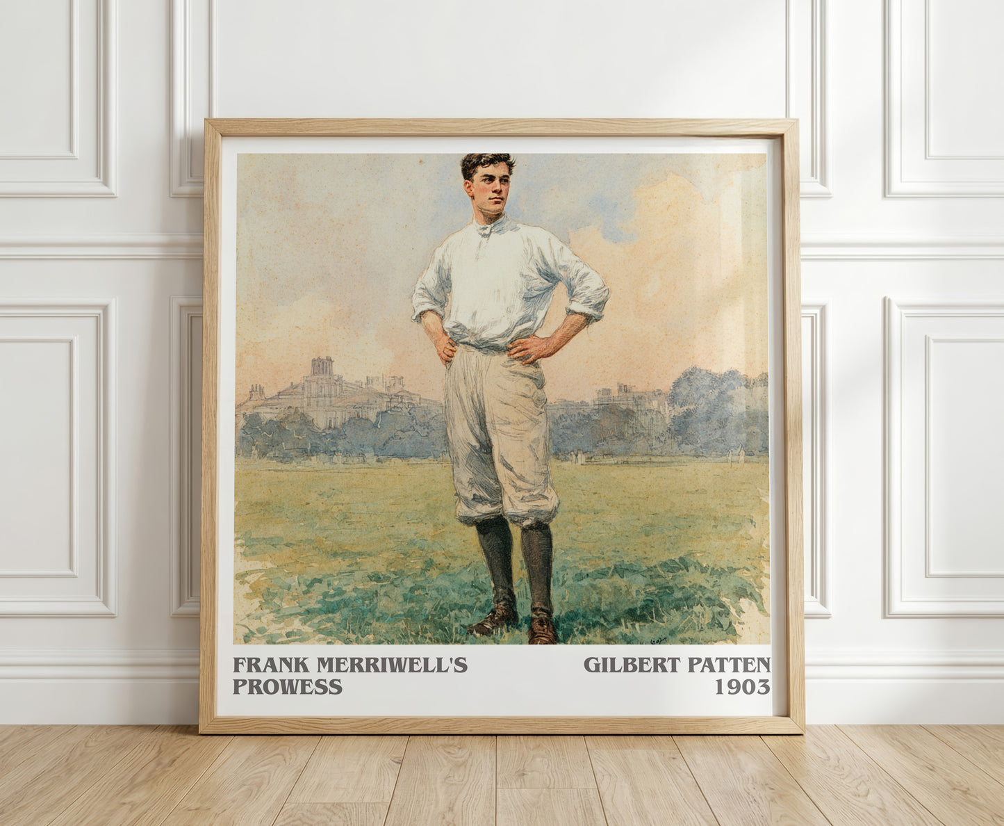 Frank Merriwell's Prowess literary print in frame leaning in hallway – adventure wall art
