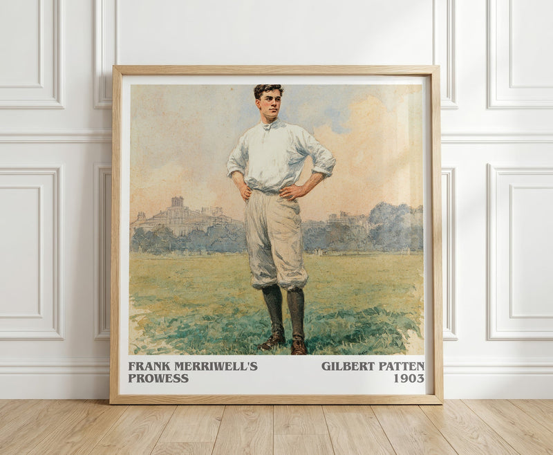Frank Merriwell's Prowess literary print in frame leaning in hallway – adventure wall art