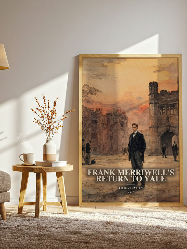 Frank Merriwell'S Return To Yale watercolour print in frame leaning in hallway – adventure wall art