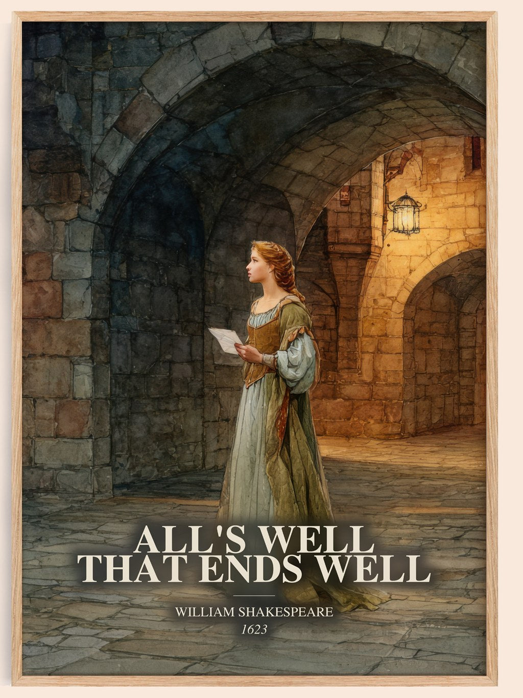 All'S Well That Ends Well watercolour book poster by William Shakespeare – framed literary art print