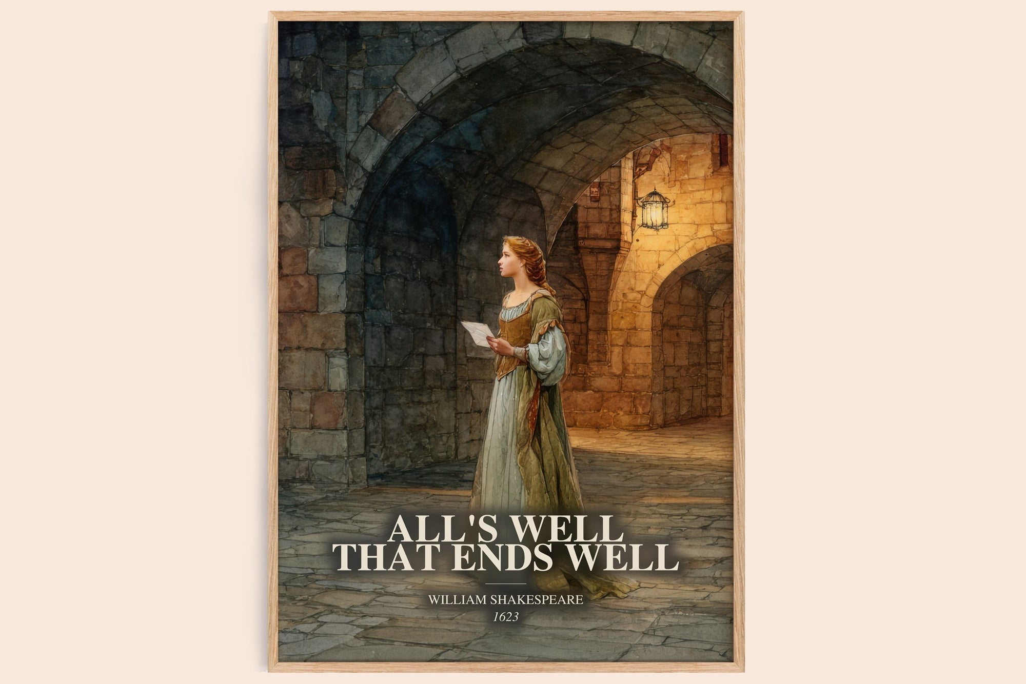 All'S Well That Ends Well watercolour book poster by William Shakespeare – framed literary art print